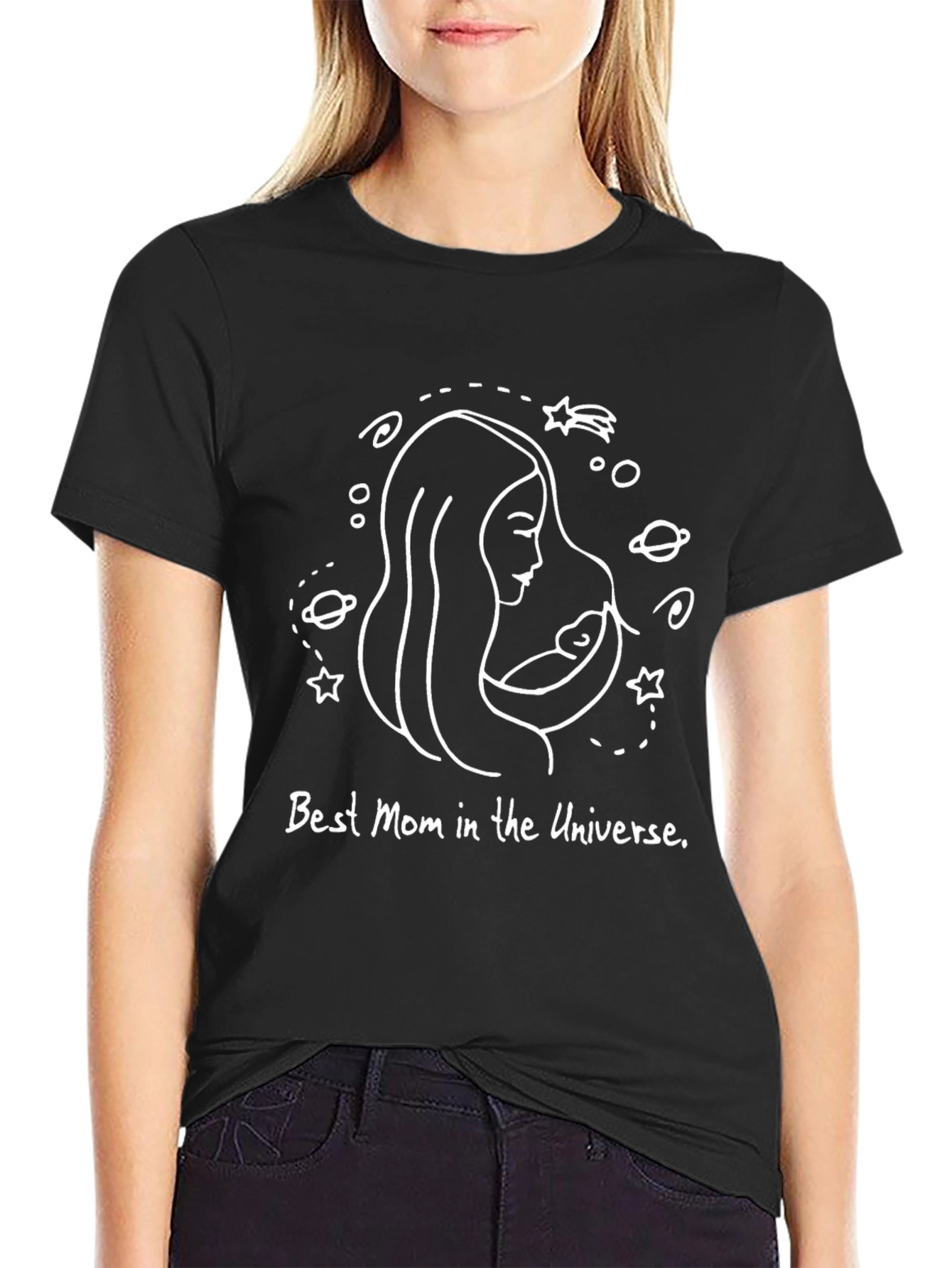 Black Best Mom in the Universe T-Shirt - Black view 2