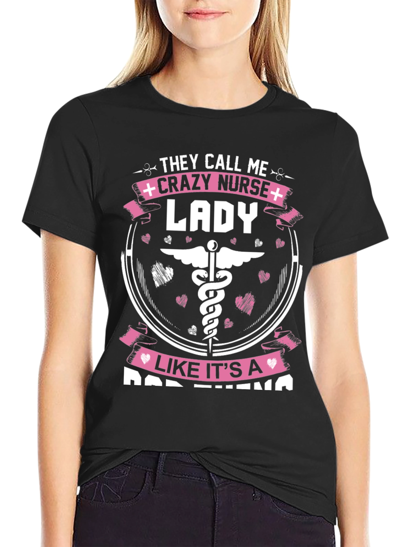 Black Crazy Nurse Lady Graphic Tee view 2