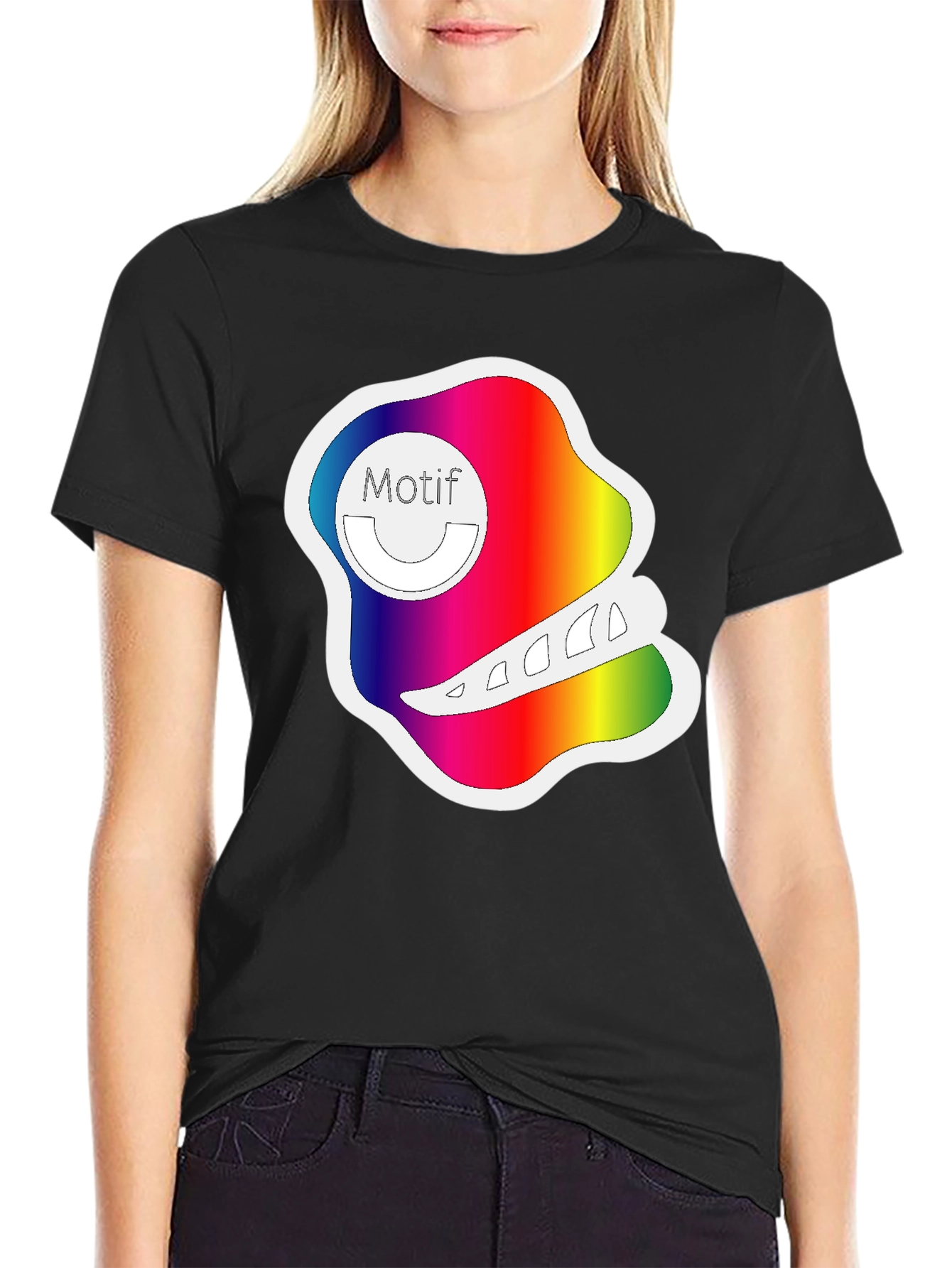 Black Rainbow Motif Graphic Black T-Shirt view 2