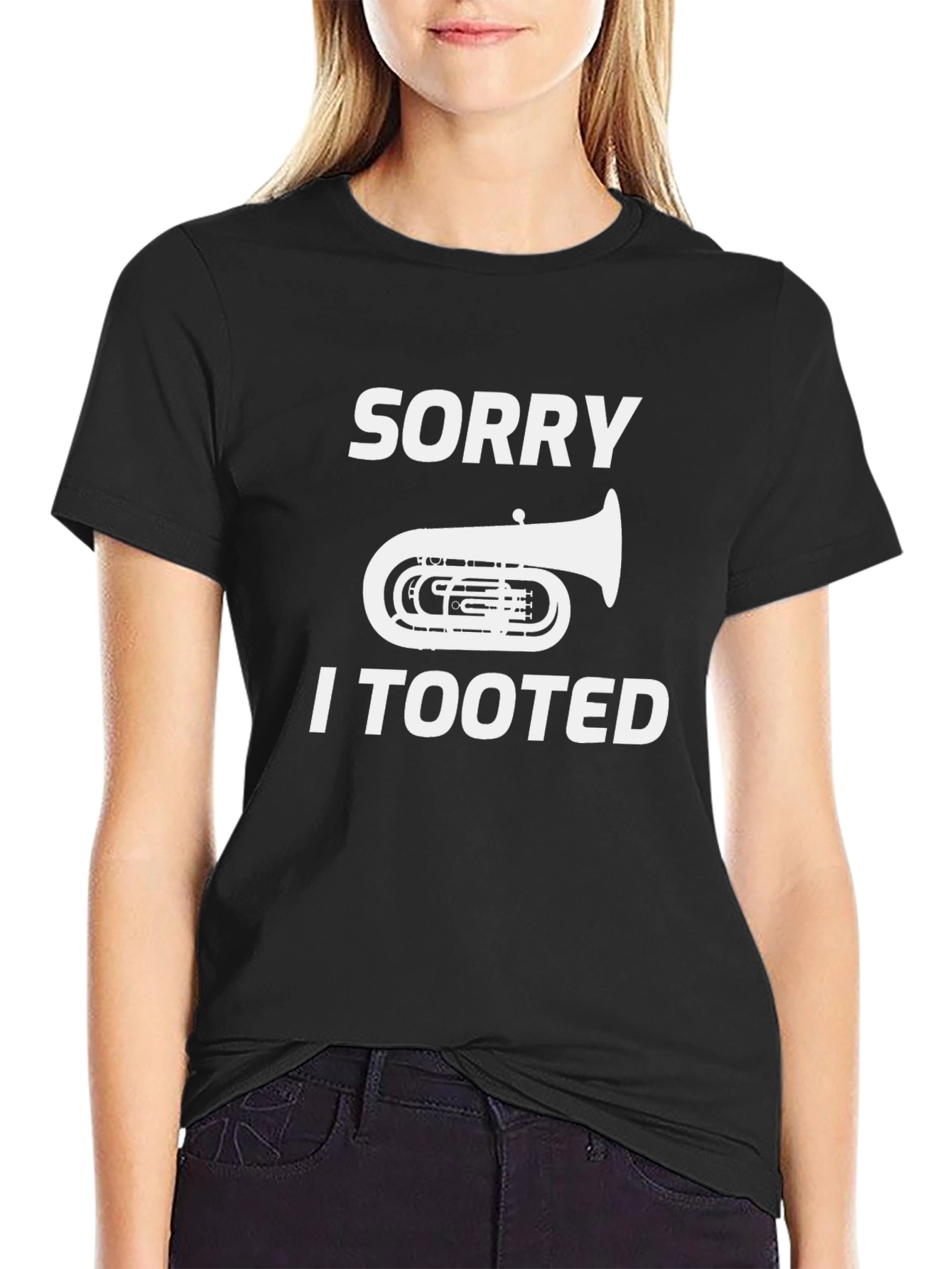 Black Sorry I Tooted Tuba Funny Black T-Shirt view 2