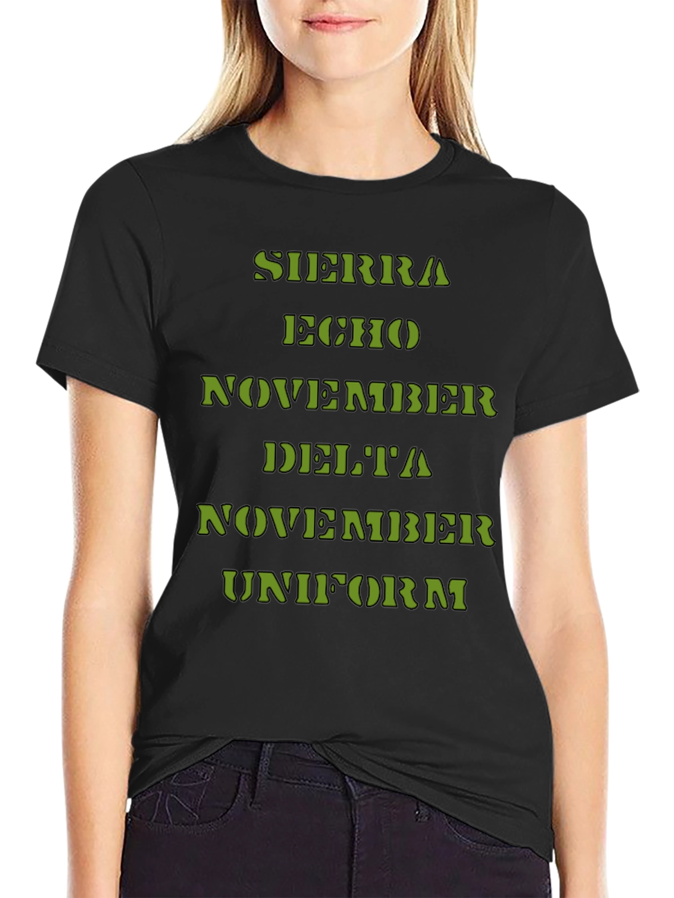 Black SEND Military Alphabet Black T-Shirt view 2