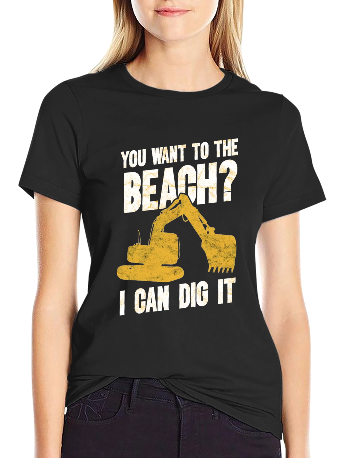 Black Beach Digger T-Shirt: I Can Dig It Excavator Tee view 2