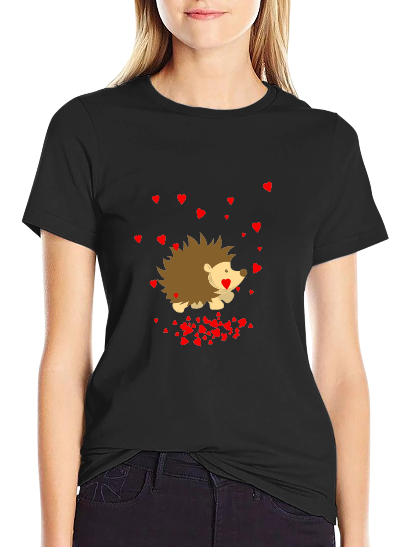 Black Heart Hedgehog Black T-Shirt view 2