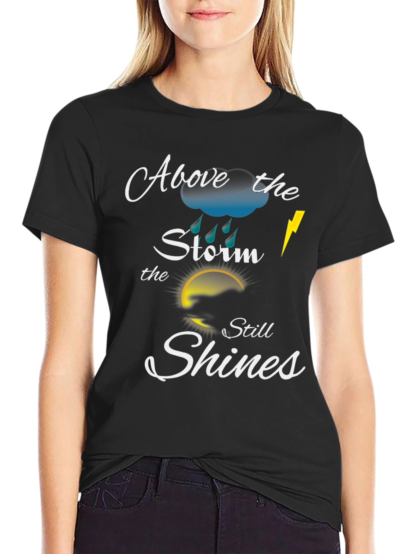 Black Above the Storm Motivational T-Shirt view 2