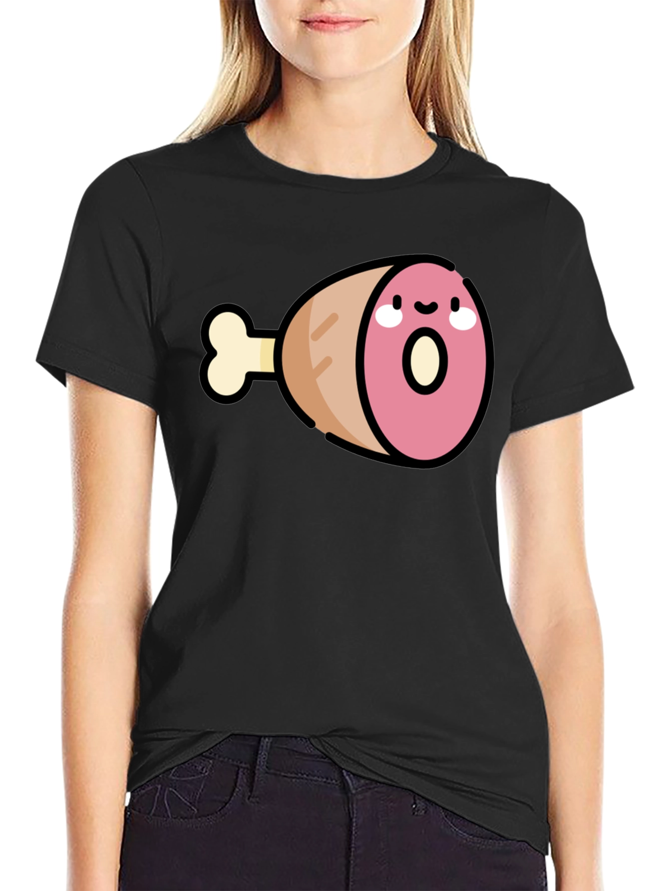 Black Funny Ham Leg Graphic Tee view 2