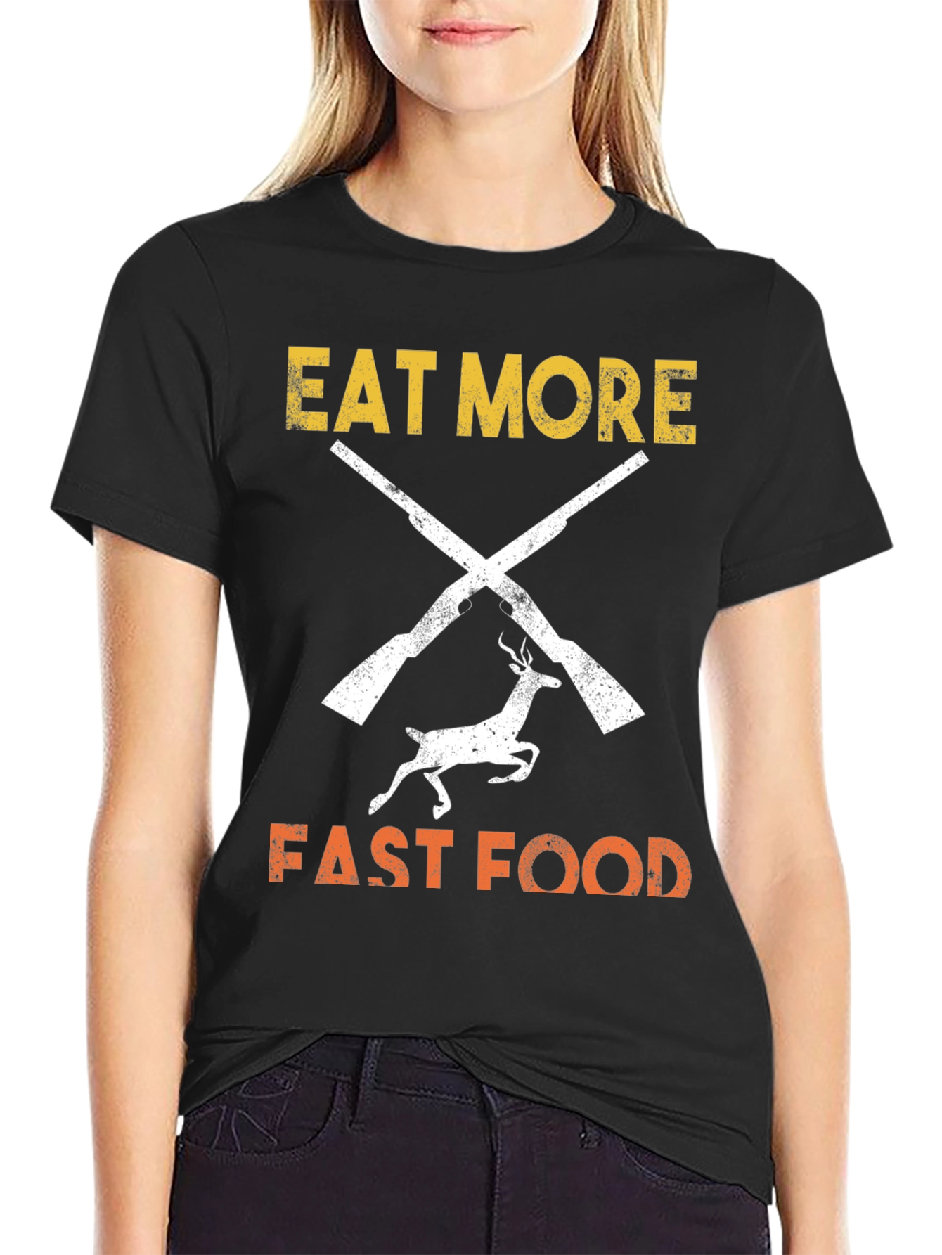 Black Eat More Fast Food T-Shirt Hunter Design view 2
