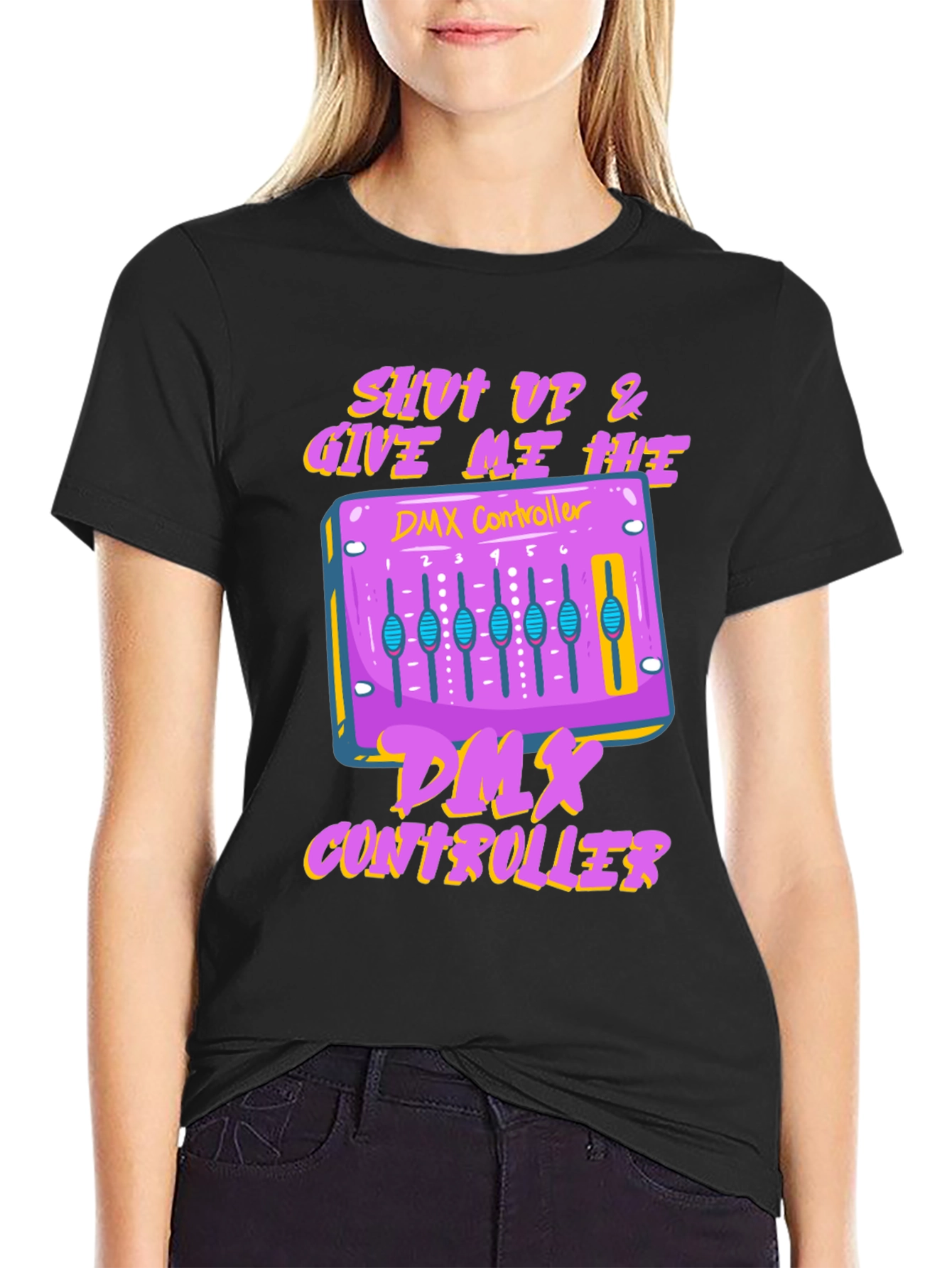 Black Shut Up & Give Me Hits DMX Controller T-Shirt view 2