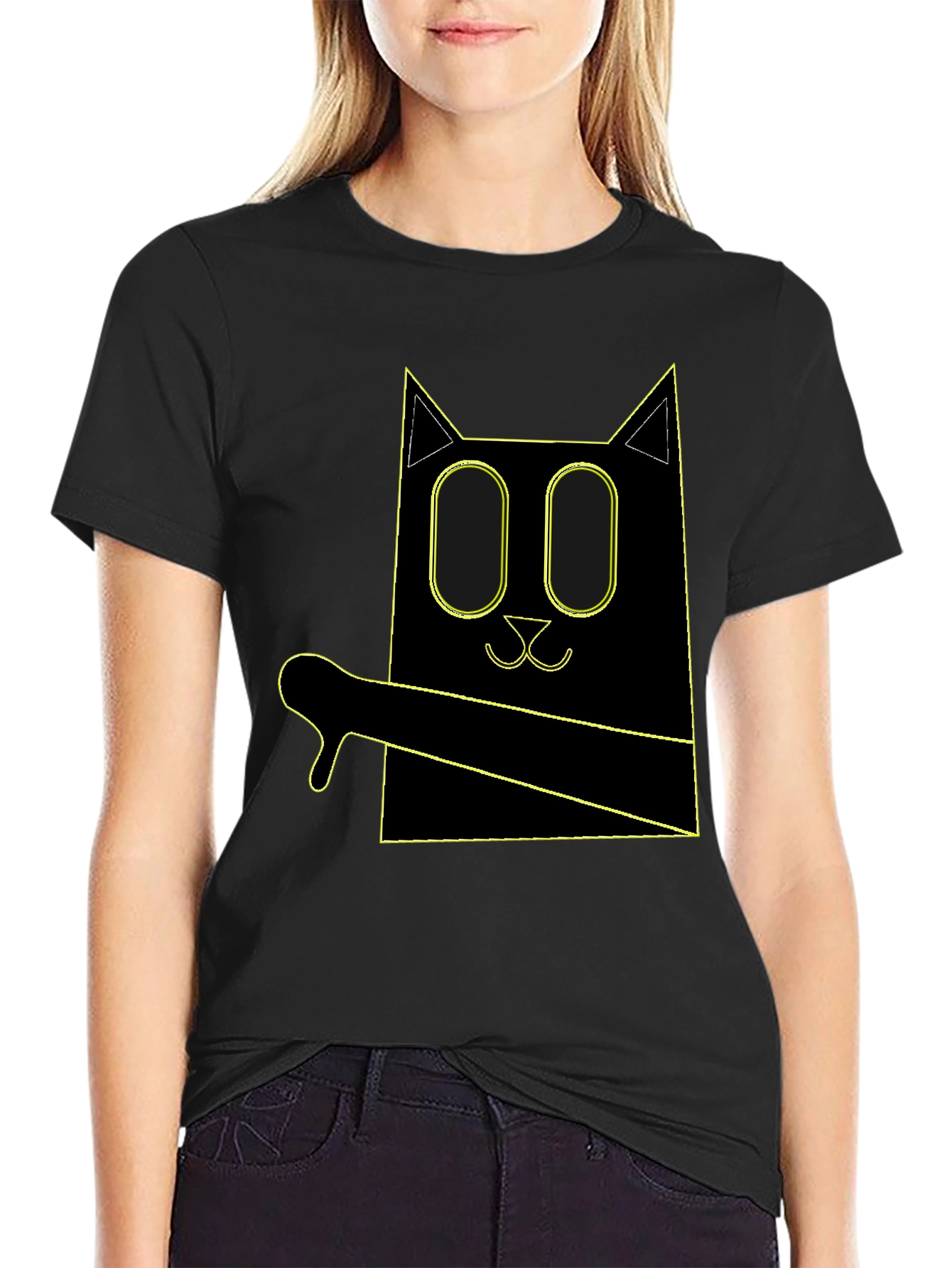 Black Geometric Cat T-Shirt view 2