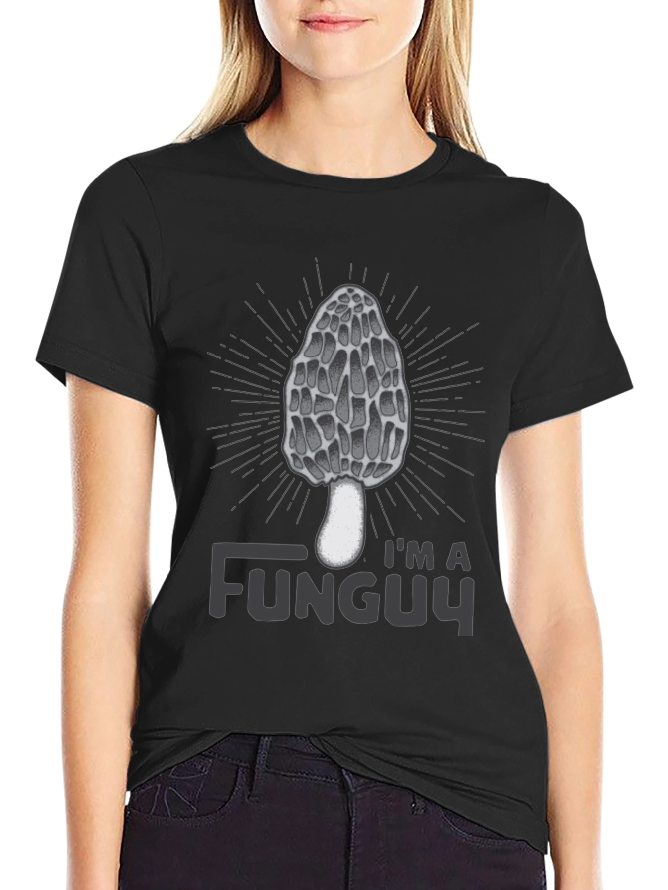 Black I'm a Funguy Black T-Shirt - Morel Mushroom Graphic Tee view 2