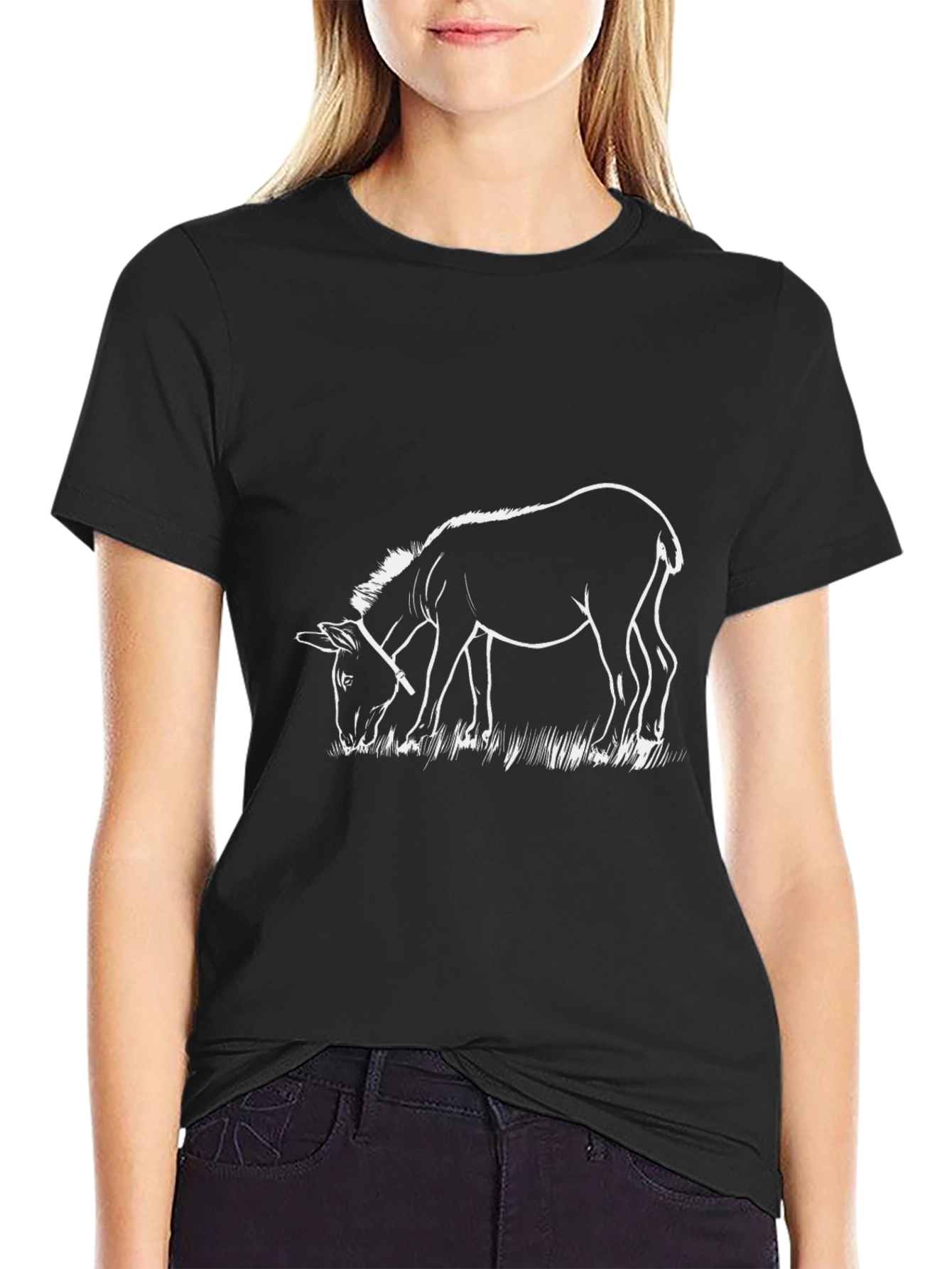 Black Donkey Outline Graphic Print Black Tee view 2