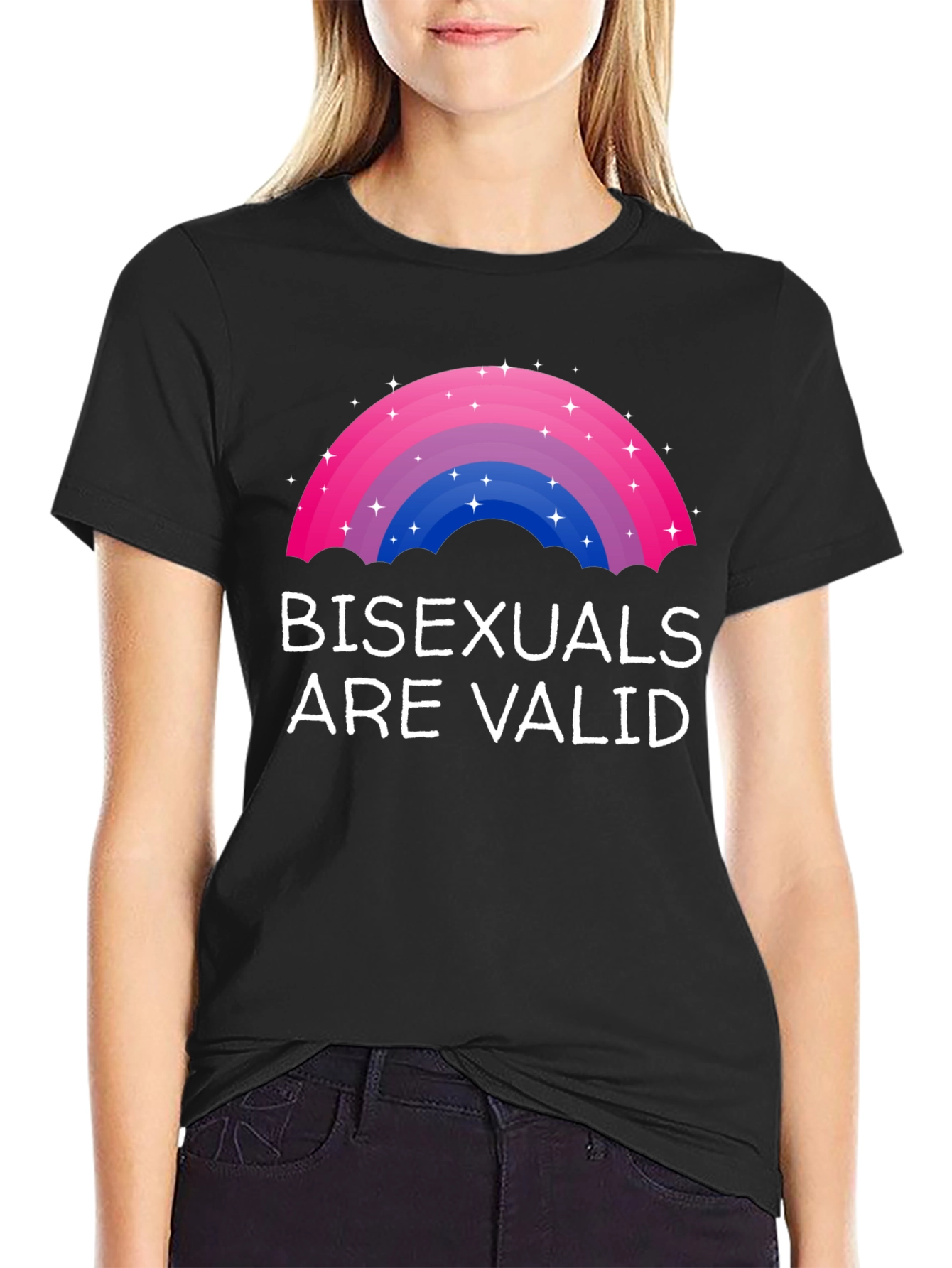 Black Bisexuals Are Valid Rainbow Pride T-Shirt view 2