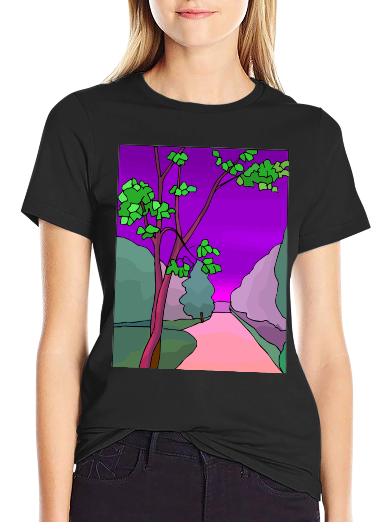 Black Nature Print Black T-Shirt view 2