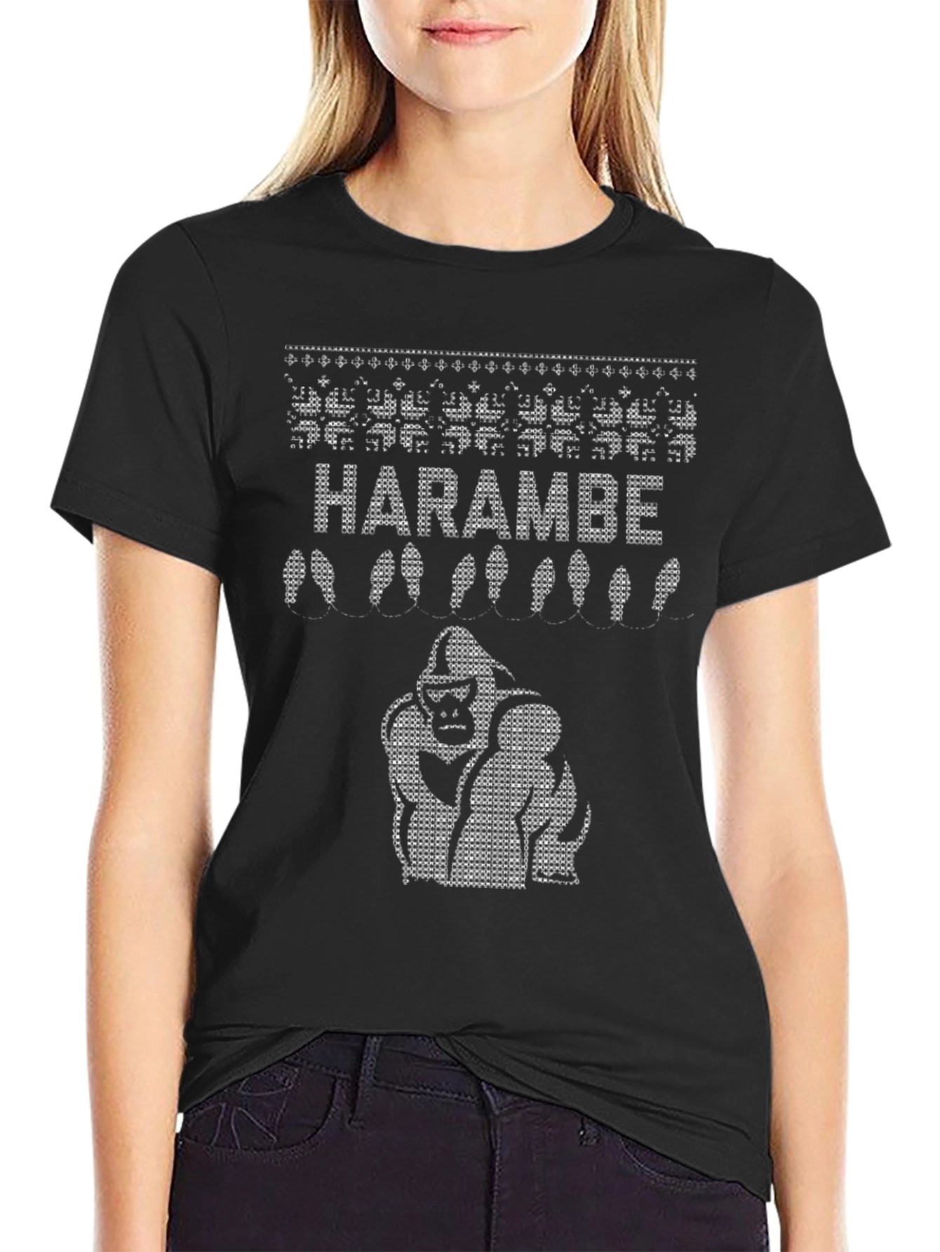 Black Harambe Gorilla Ugly Christmas T-Shirt view 2