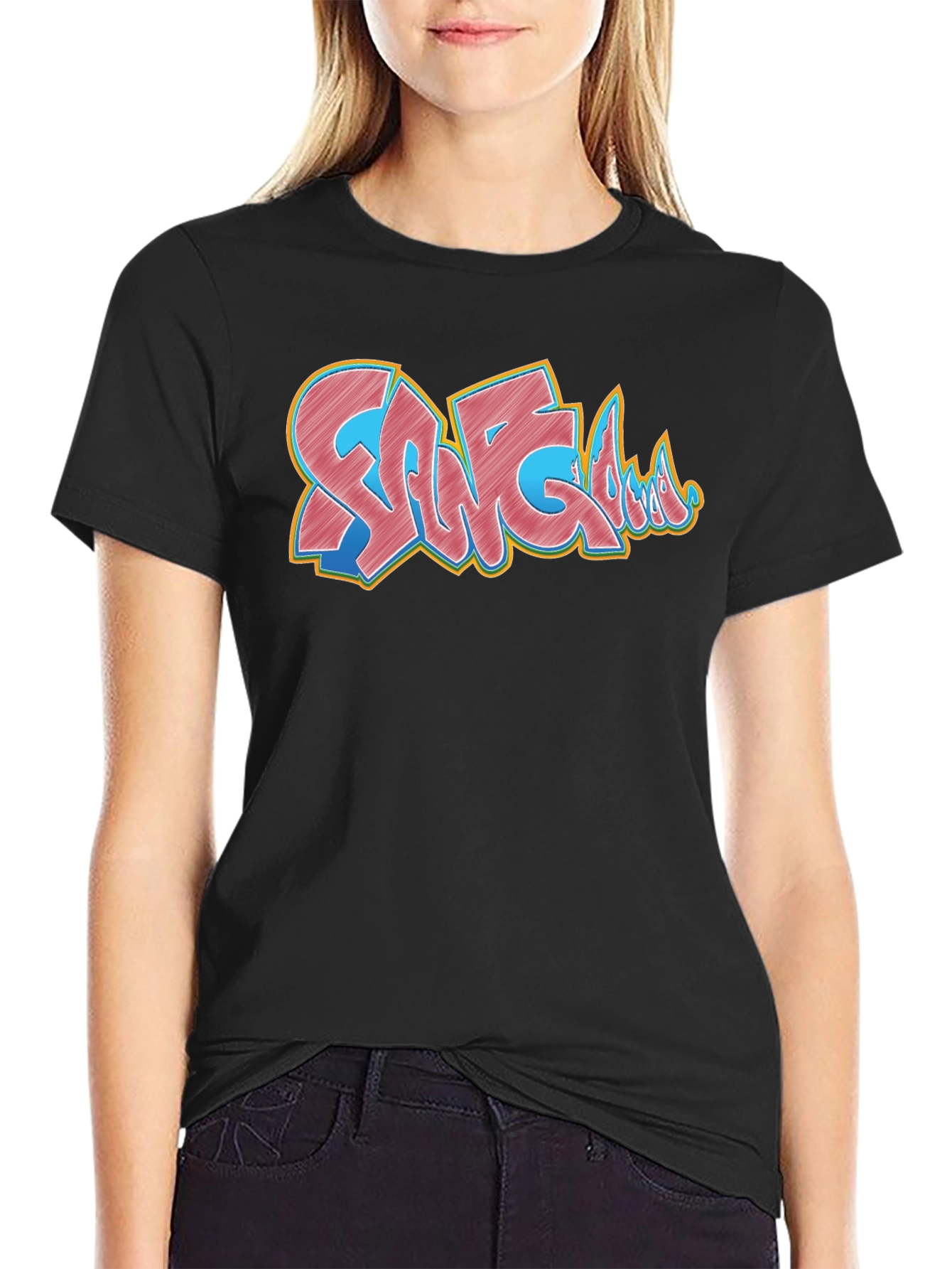 Black Graffiti Style Graphic Print Black T-Shirt view 2