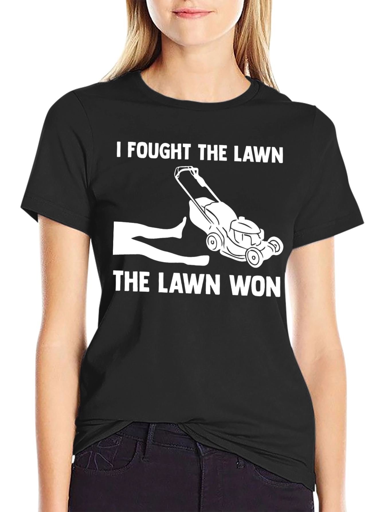 Black I Fought The Lawn Funny T-Shirt view 2