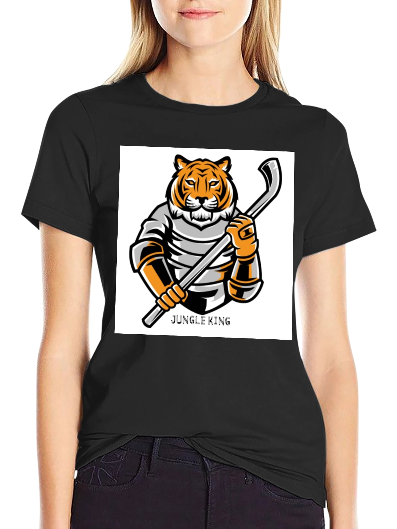 Black Jungle King Tiger Hockey T-Shirt view 2