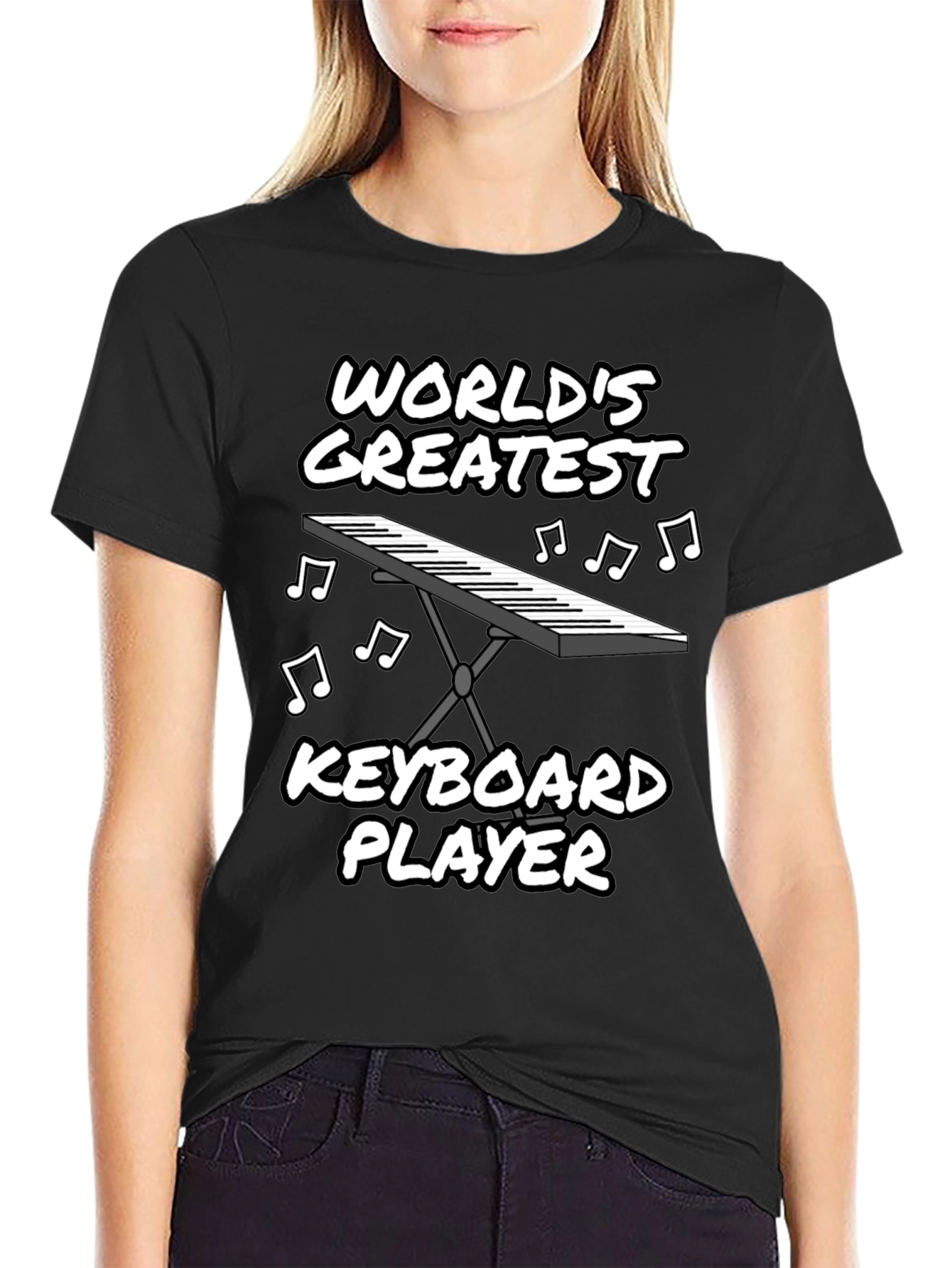 Black World's Greatest Keyboard Player Graphic T-Shirt view 2
