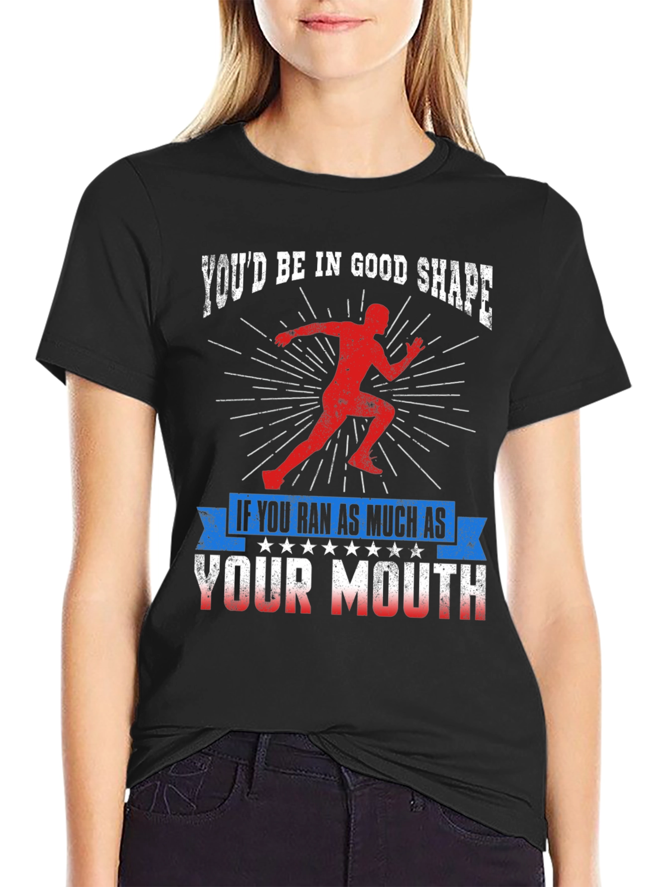 Black Funny Running T-Shirt: You'd Be In Good Shape view 2