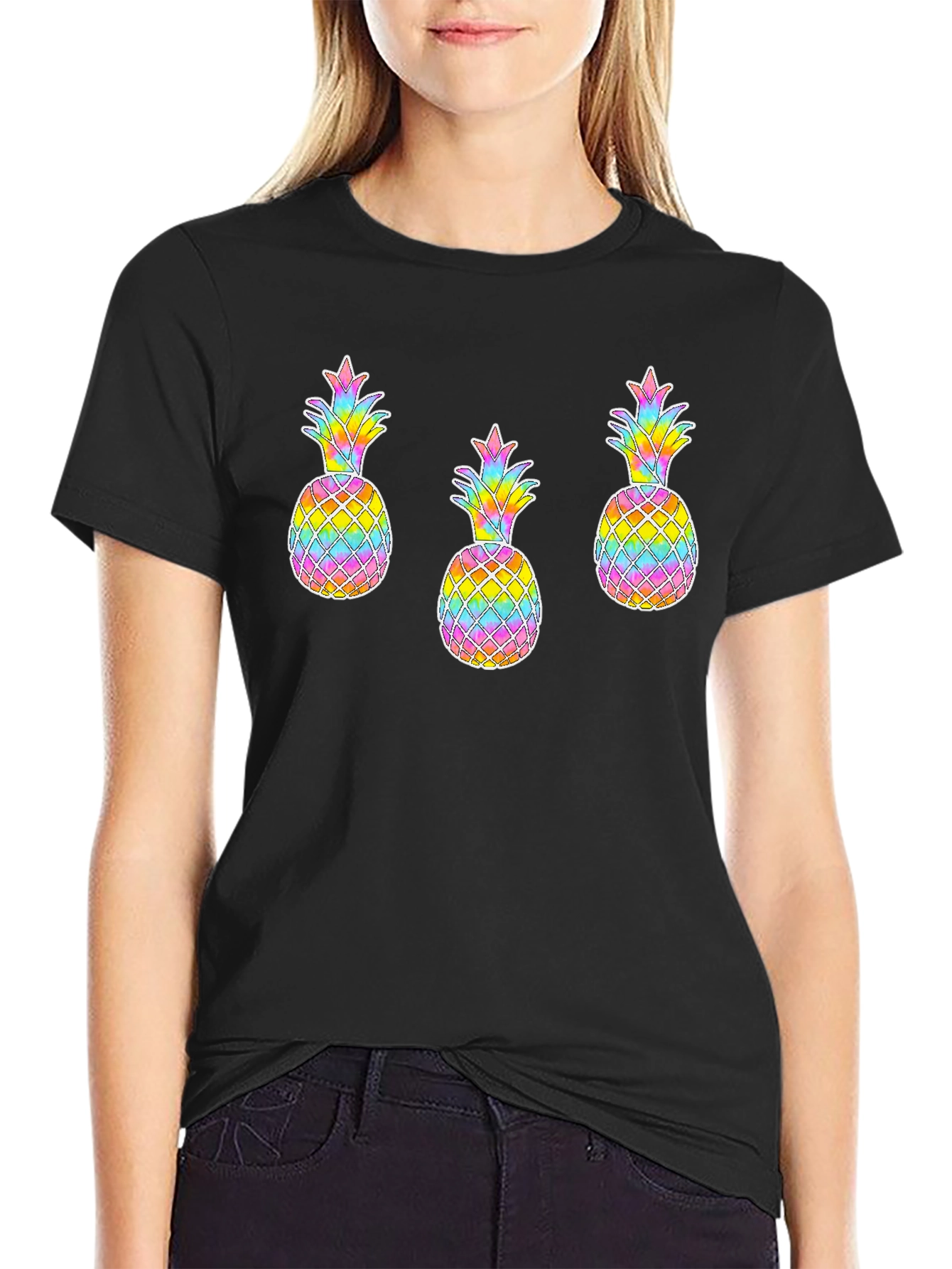 Black Rainbow Pineapple Graphic Tee view 2