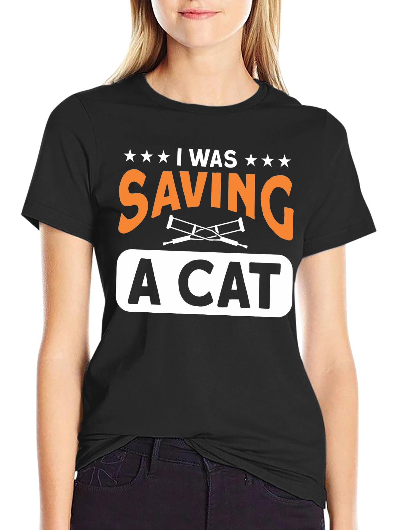 Black I Was Saving A Cat T-Shirt view 2
