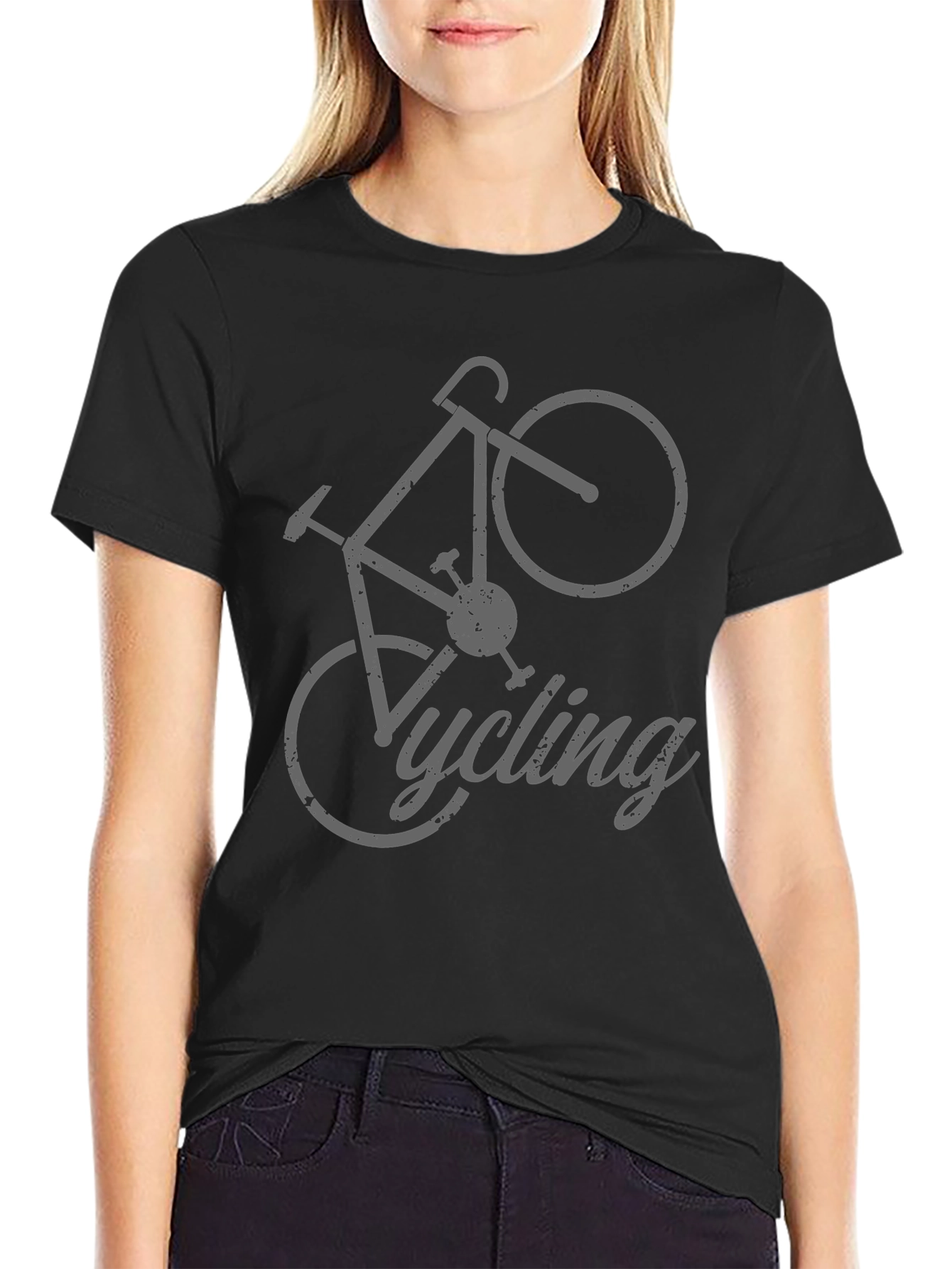 Black Cycling T-Shirt - Gray Bicycle Design view 2