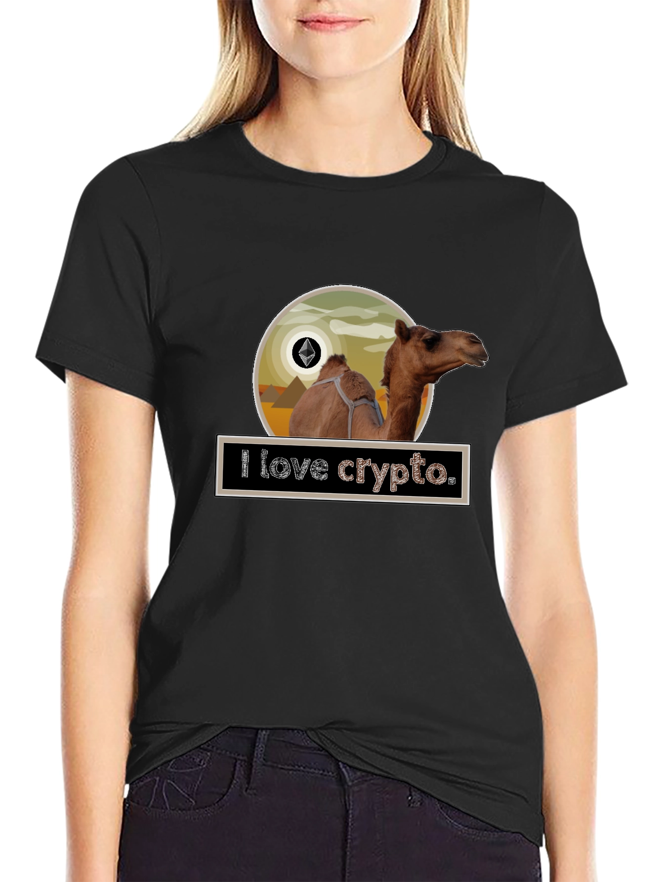 Black I Love Crypto Camel T-Shirt view 2