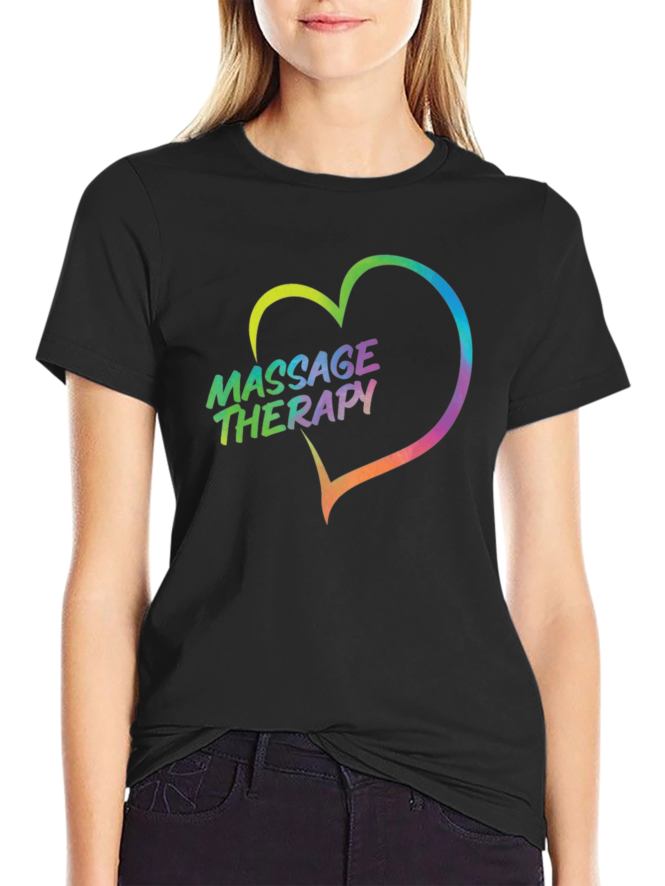 Black Massage Therapy Heart Graphic Tee - Black view 2