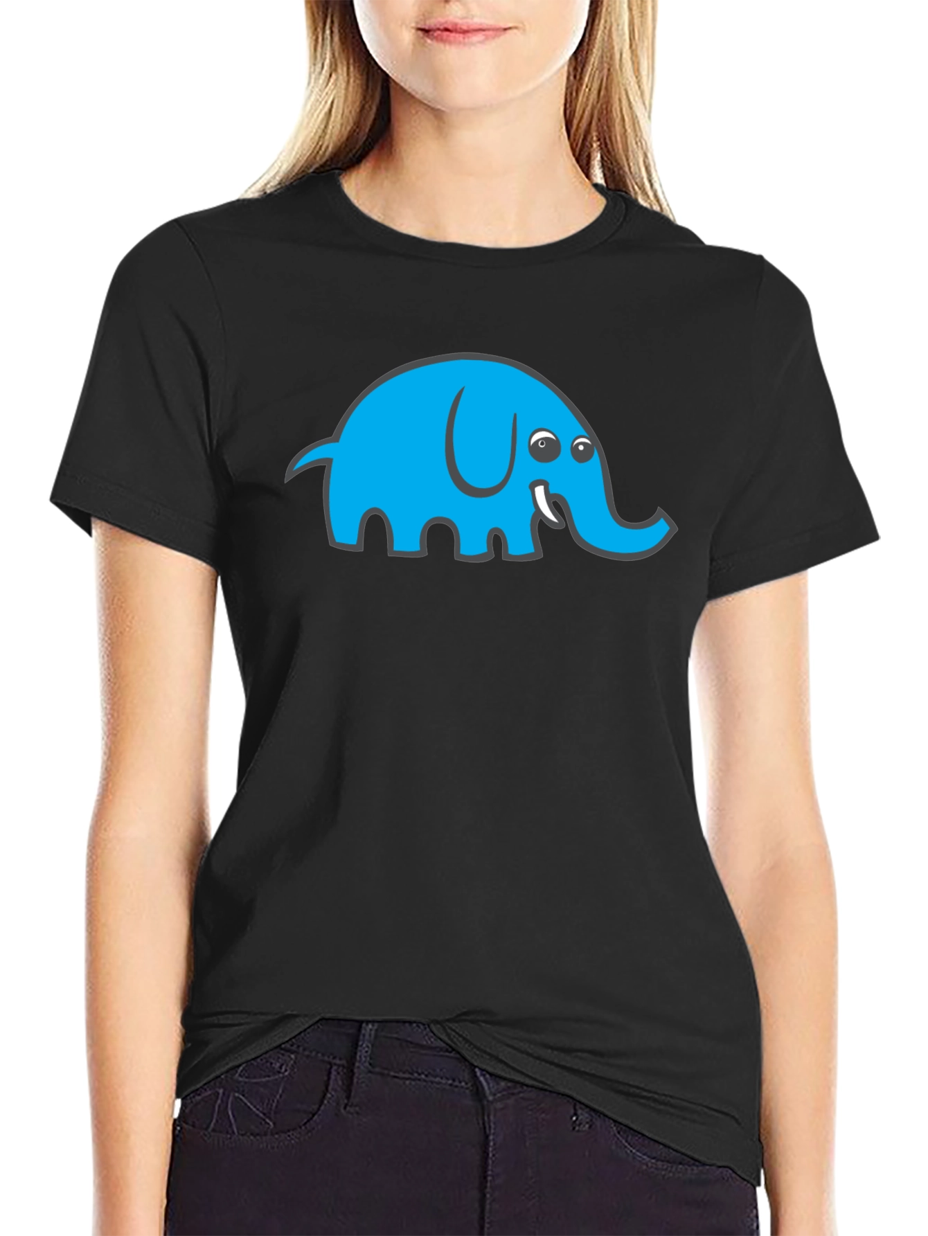 Black Cool Blue Elephant Graphic Black T-Shirt view 2
