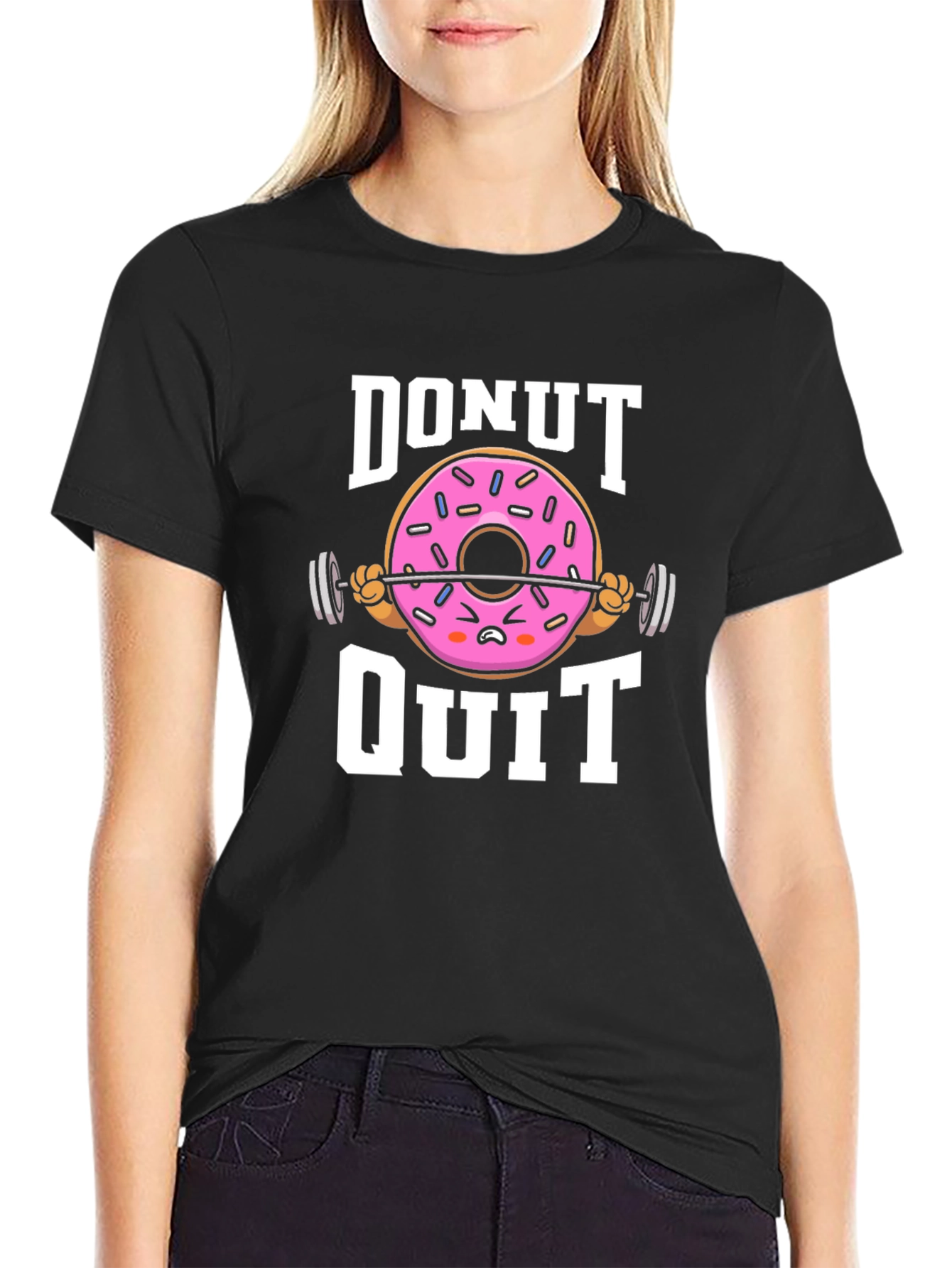 Black Donut Quit Graphic T-Shirt - Funny Workout Tee view 2
