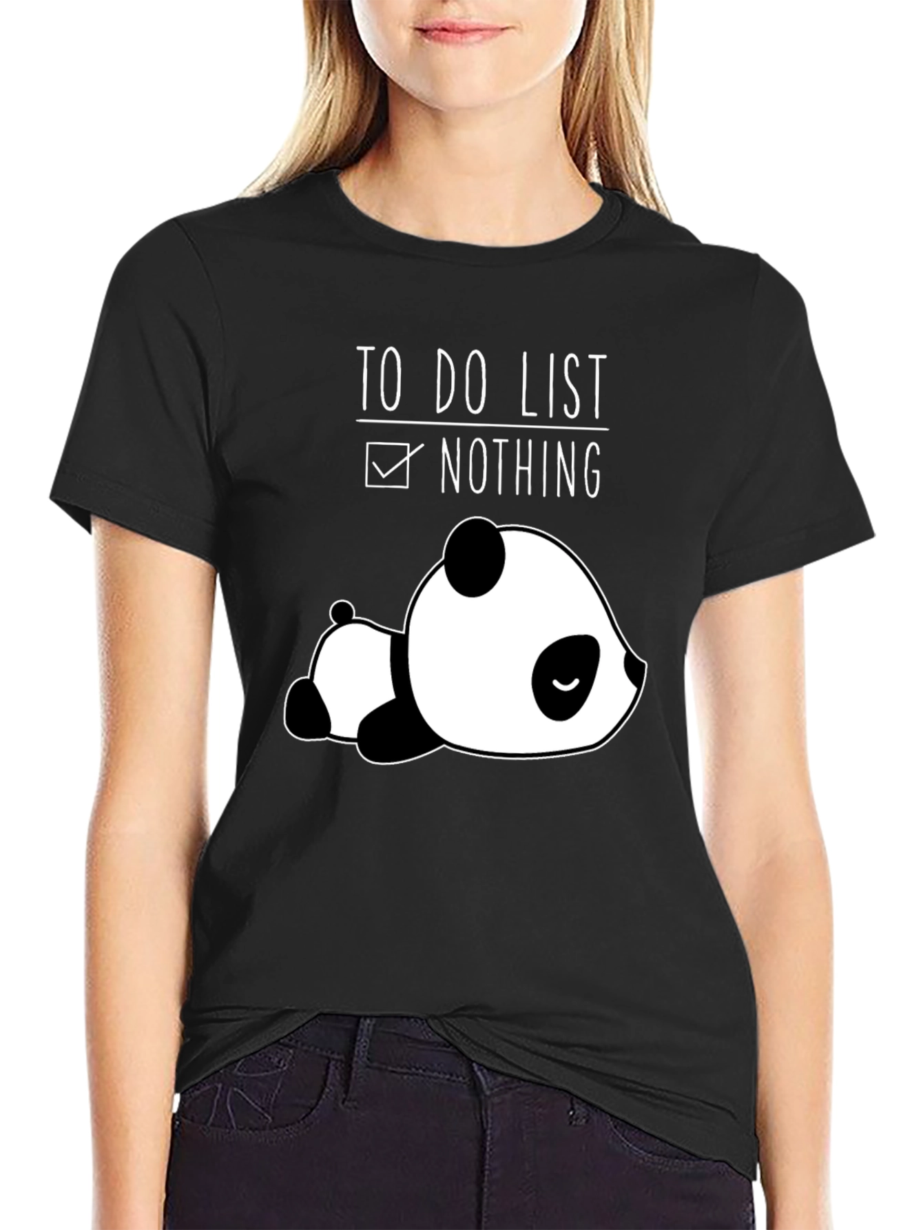 Black Lazy Panda To-Do List Nothing Black T-Shirt view 2