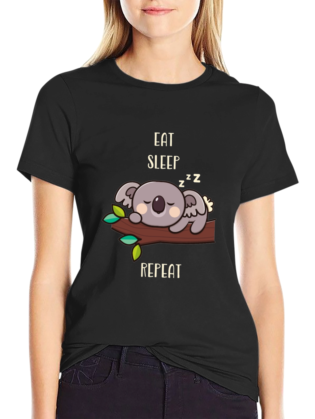 Black Eat Sleep Repeat Koala T-Shirt - Cute & Comfy view 2