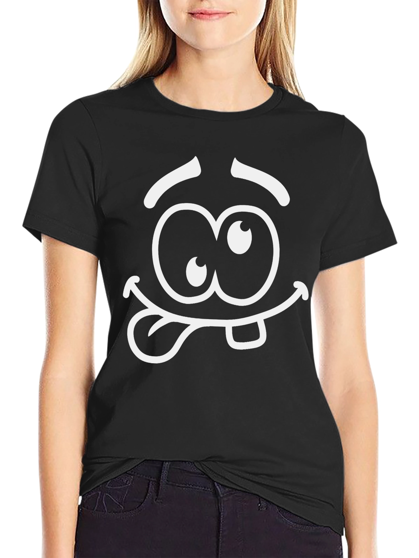 Black Funny Face Graphic T-Shirt - Black view 2