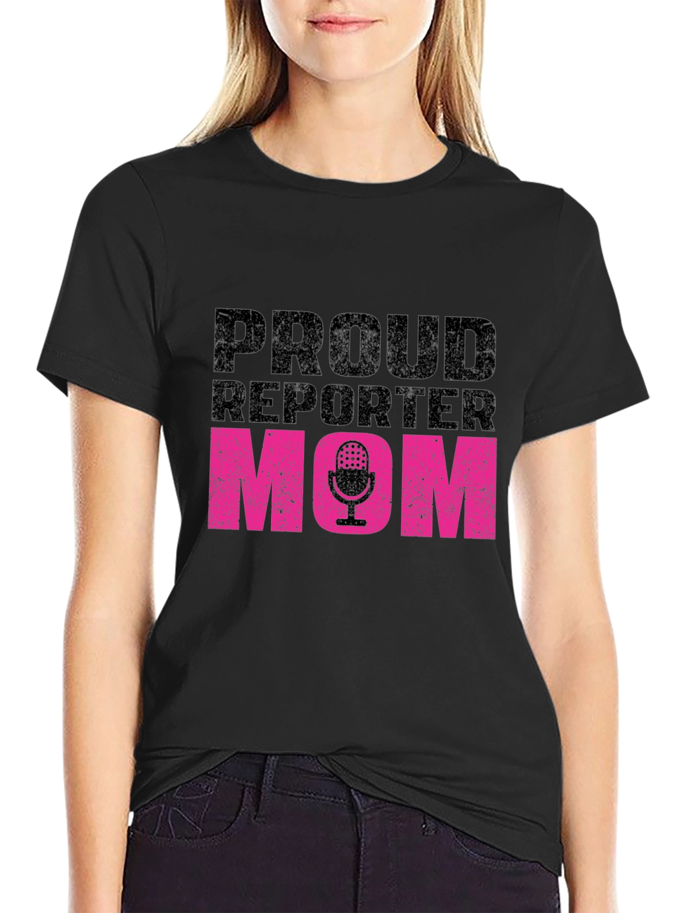 Black Proud Reporter Mom T-Shirt - Black view 2