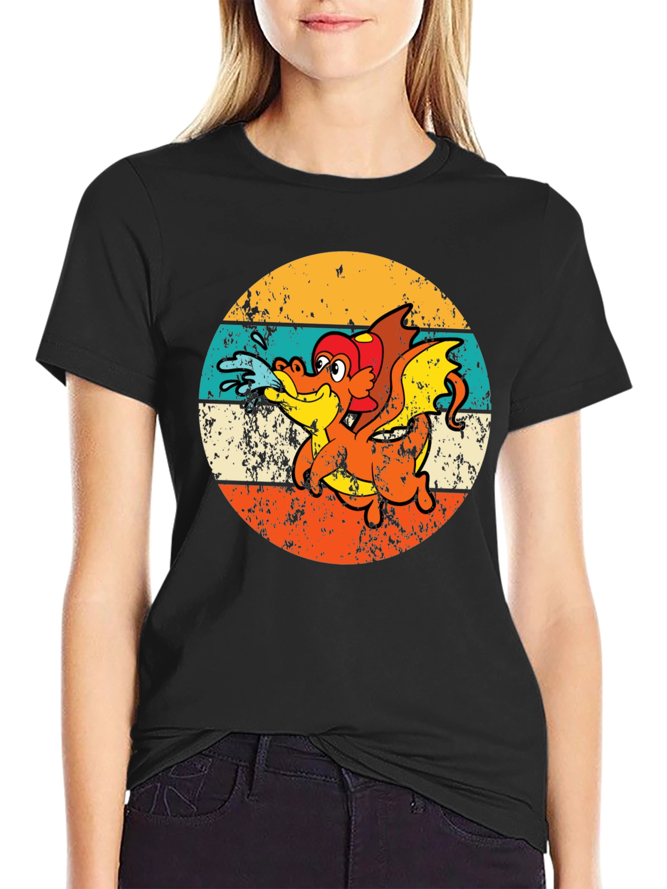 Black Retro Dragon Graphic T-Shirt - Vintage Style Tee view 2