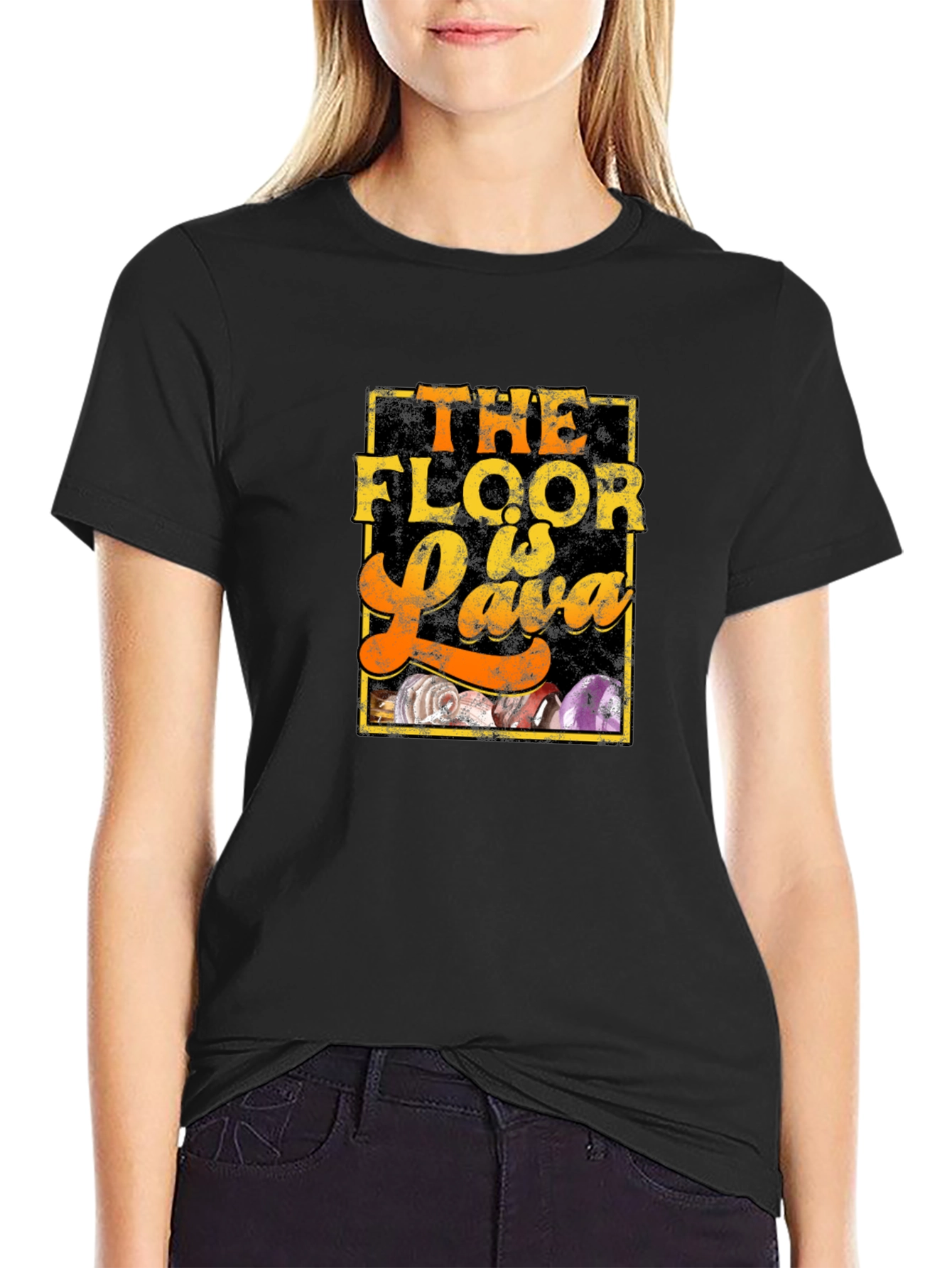 Black The Floor is Lava T-Shirt - Novelty Graphic Tee view 2
