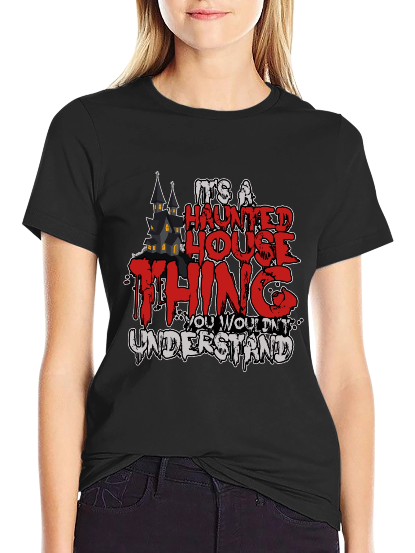 Black Haunted House Thing Graphic Tee view 2