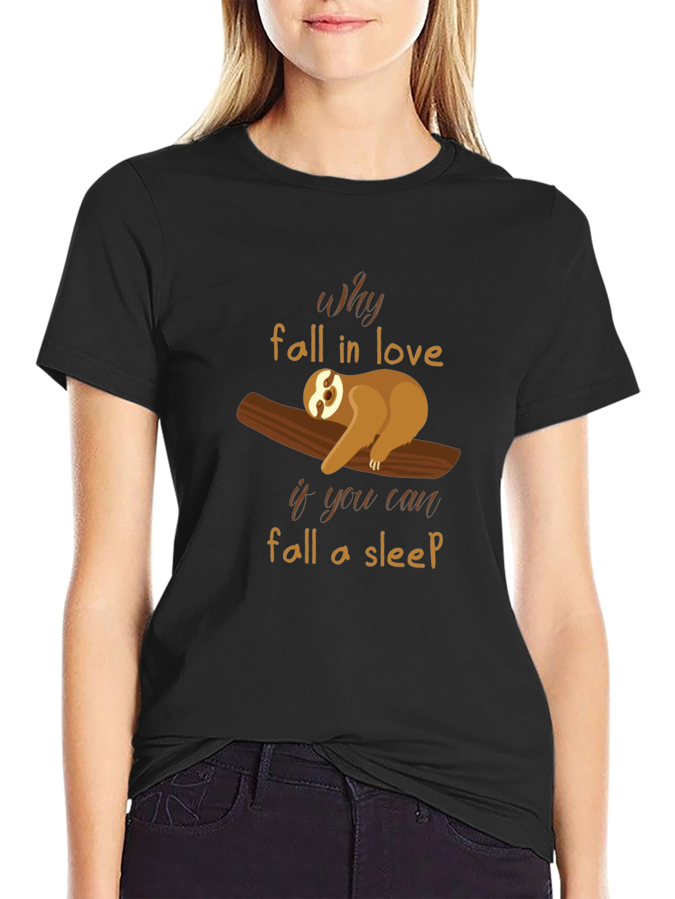 Black Why Fall in Love? Sloth Graphic Tee view 2