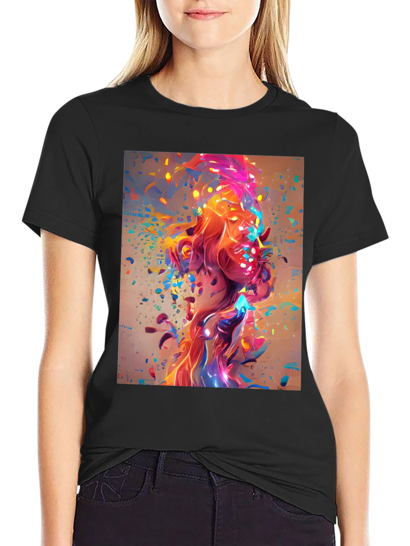 Black Abstract Art Print Black T-Shirt view 2