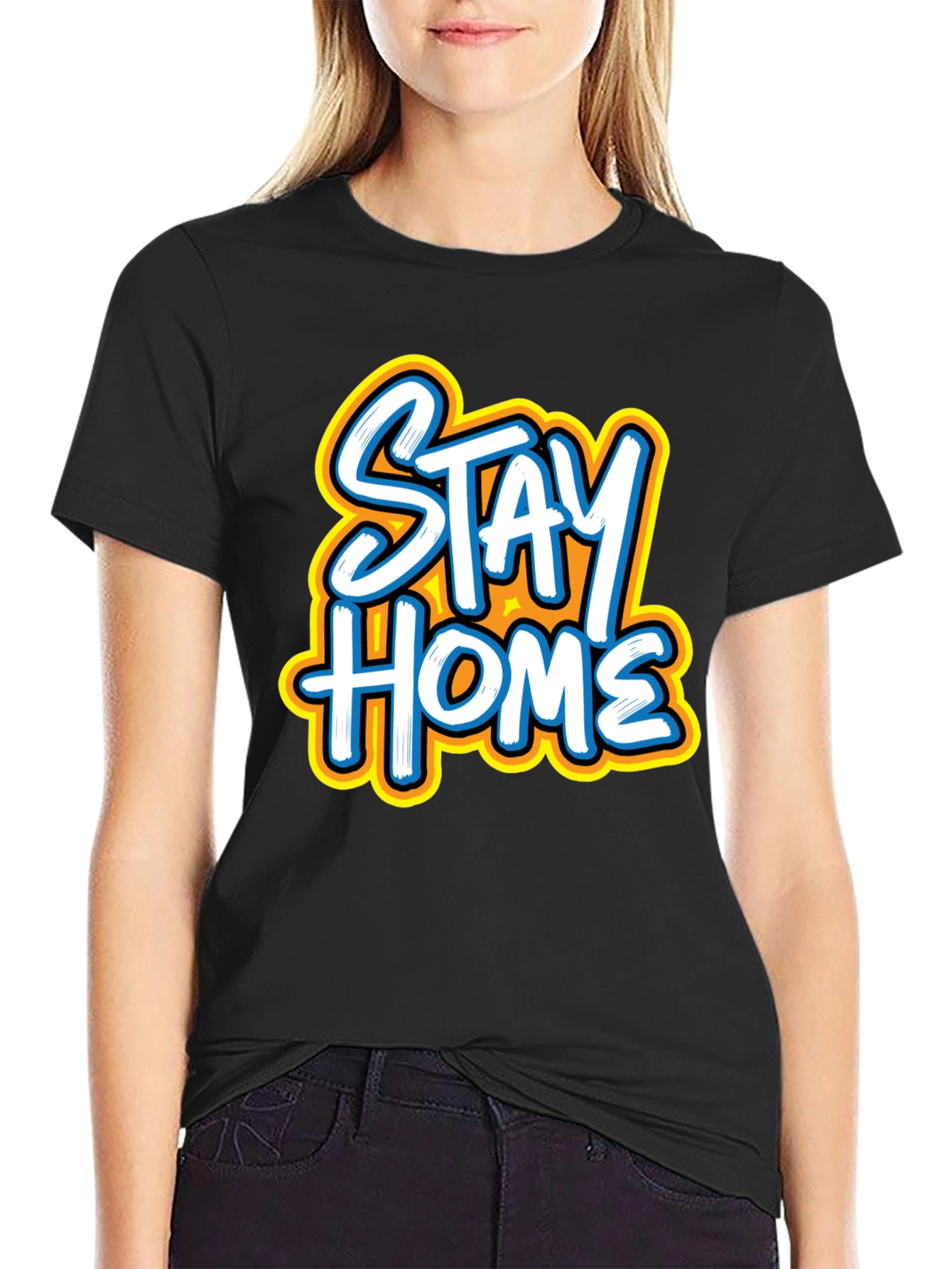 Black Stay Home Graphic Tee - Black Casual T-Shirt view 2