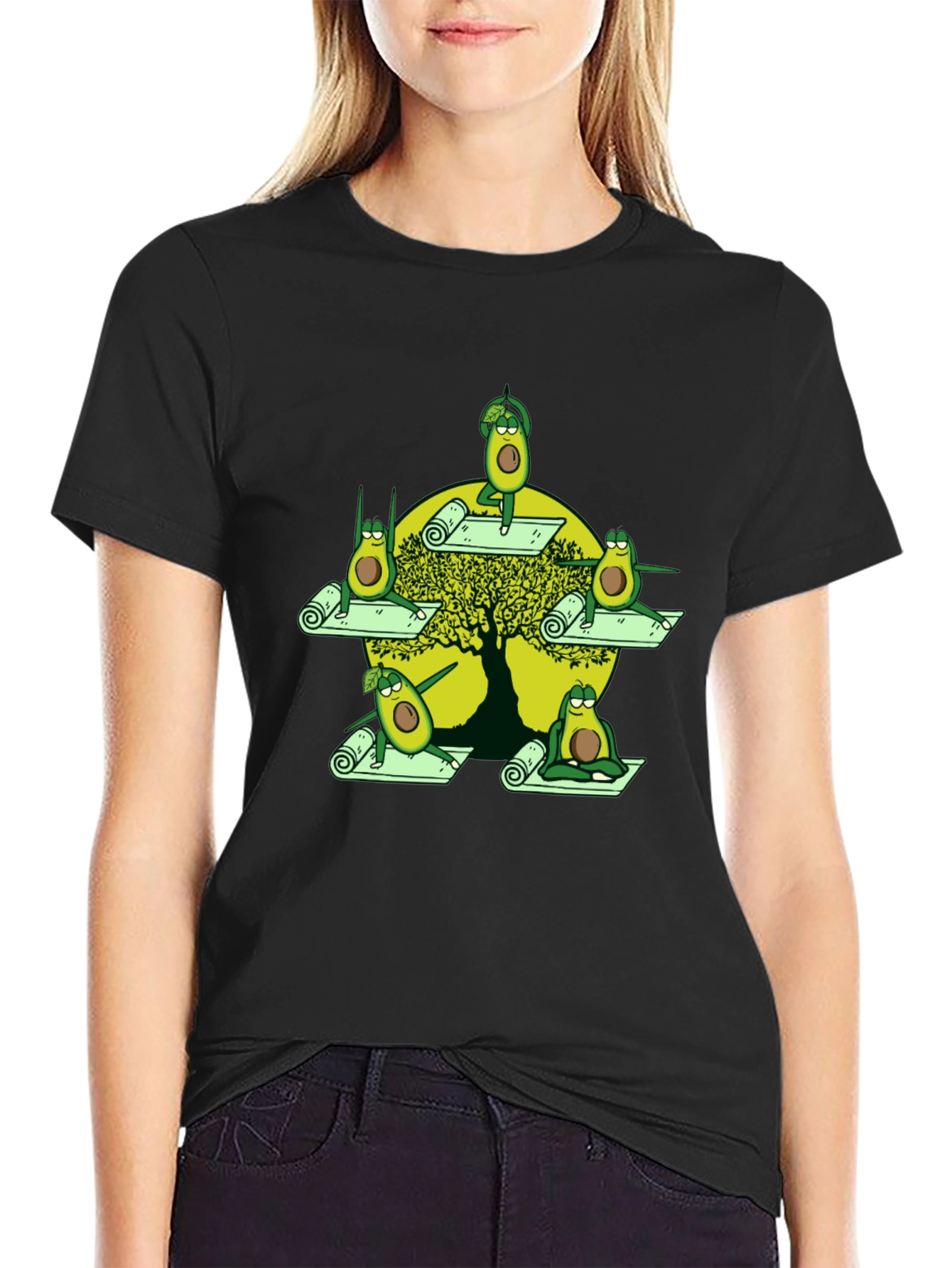 Black Avocado Yoga Graphic Tee - Relaxed Fit Cotton Shirt view 2