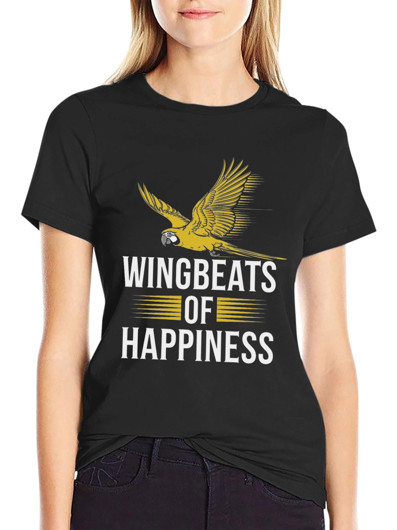 Black Wingbeats of Happiness Parrot Graphic Tee view 2