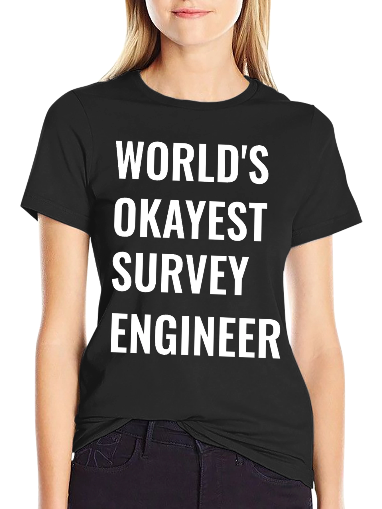 Black World's Okayest Survey Engineer T-Shirt view 2