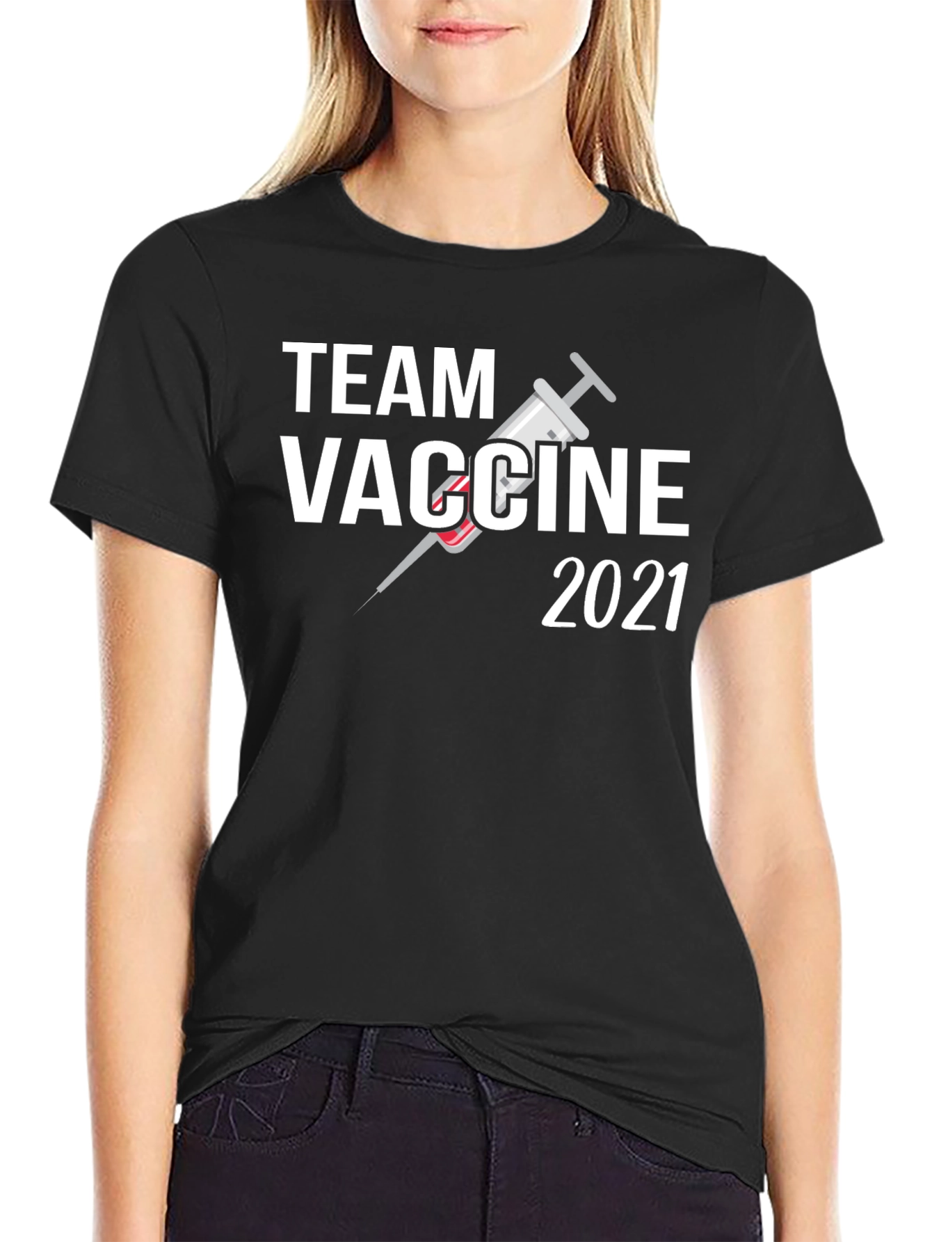 Black Team Vaccine 2021 Black T-Shirt view 2