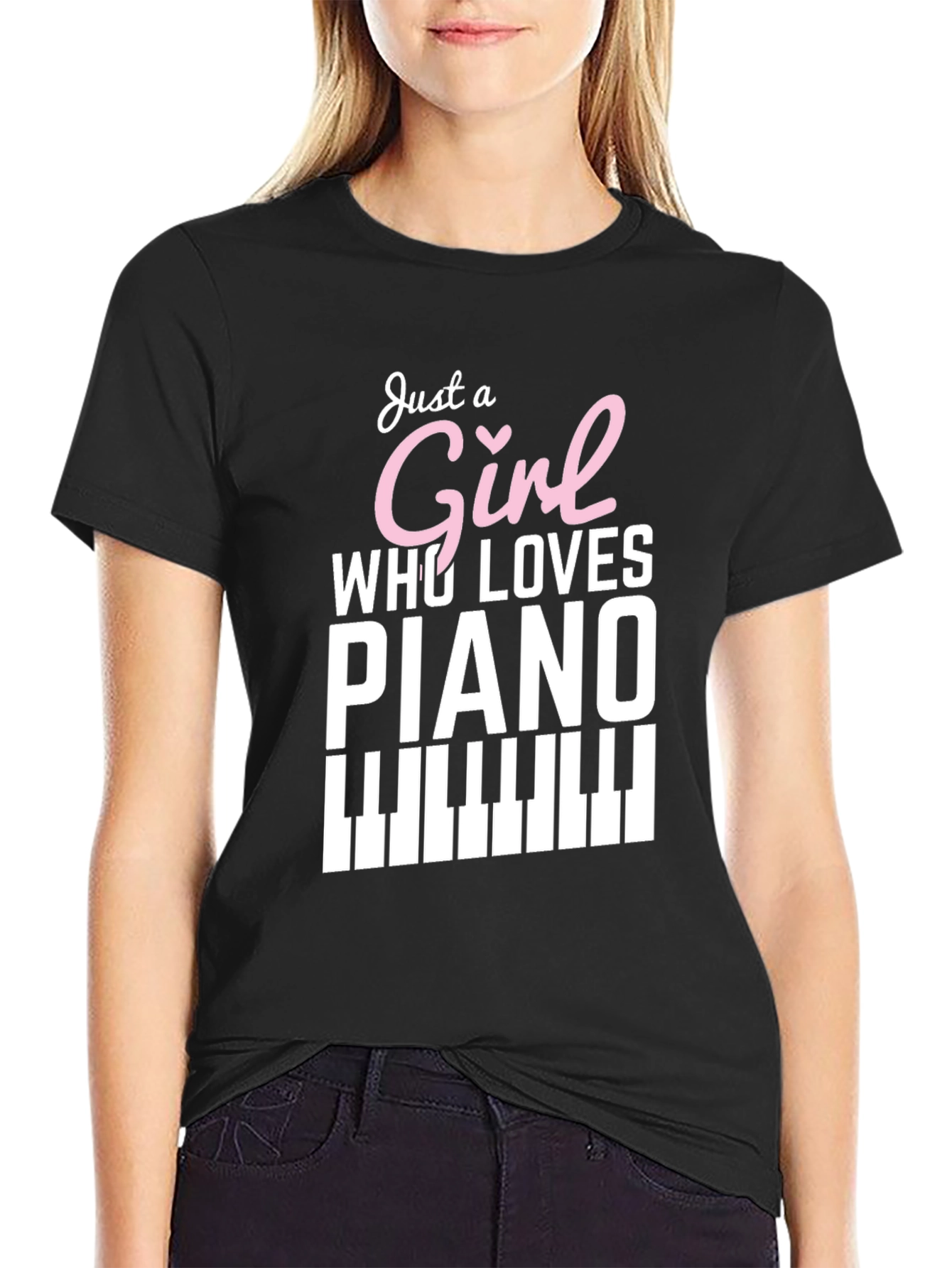 Black Just a Girl Who Loves Piano - Graphic Tee view 2