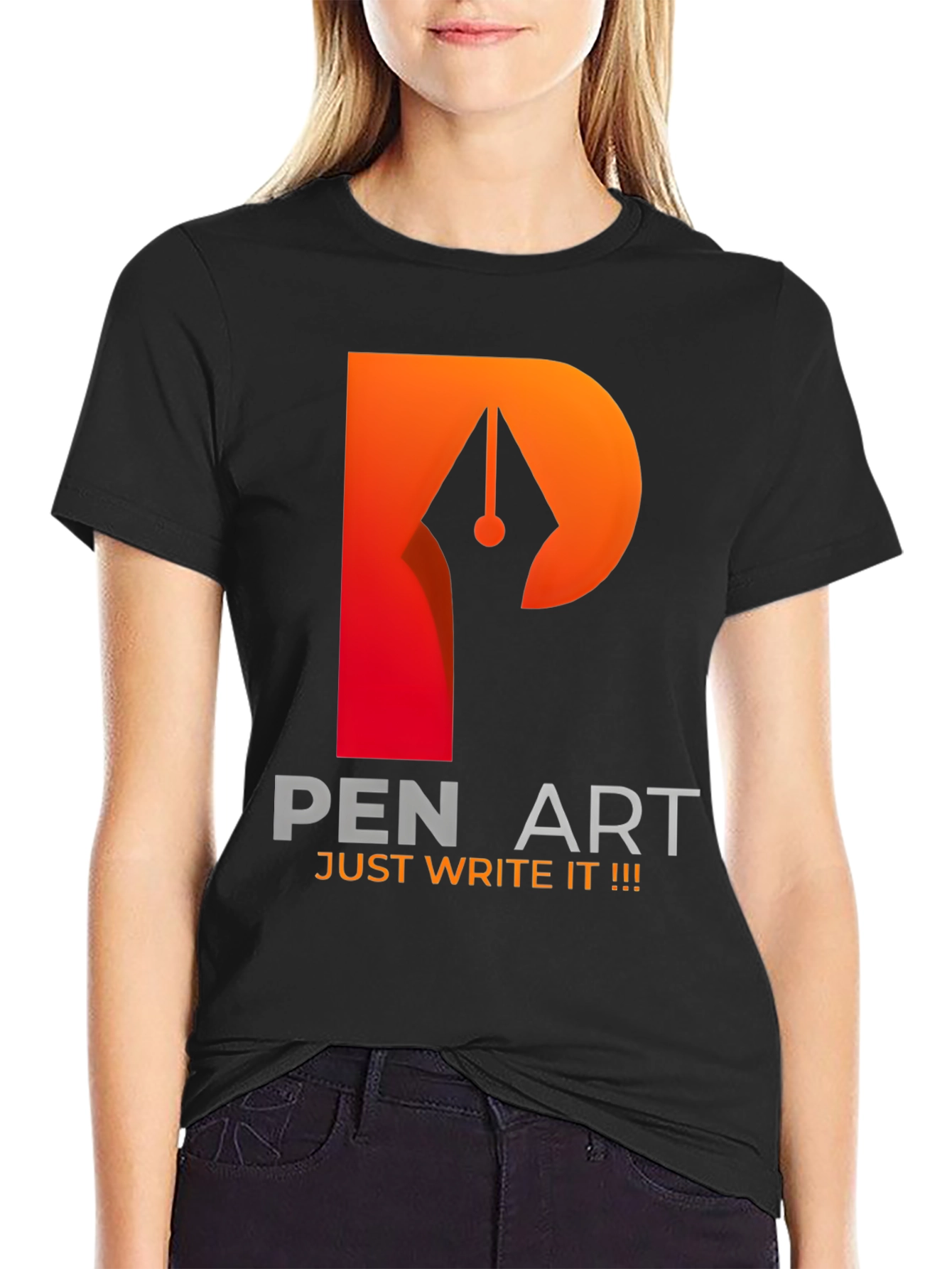 Black Pen Art Graphic T-Shirt - Just Write It! view 2