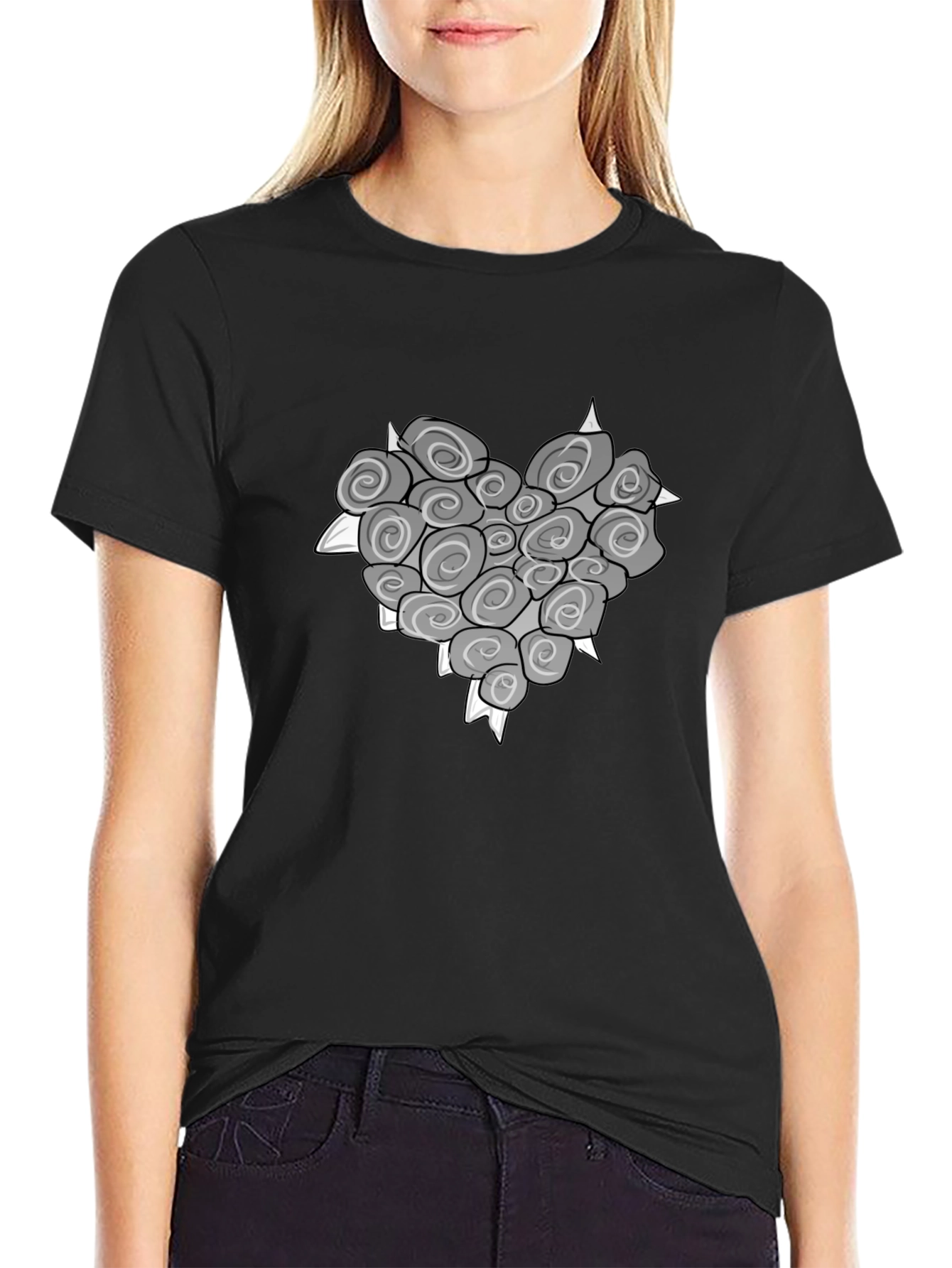 Black Heart of Roses Graphic T-Shirt - Stylish Black Tee view 2