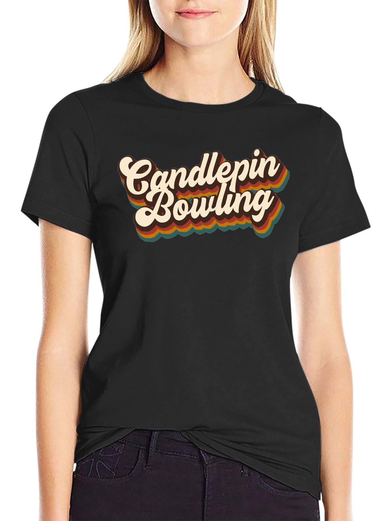 Black Retro Candlepins Bowling Graphic Tee view 2