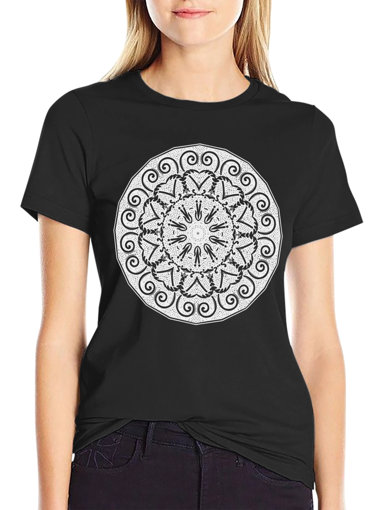 Black Mandala Graphic Tee - Stylish & Unique Black T-Shirt view 2