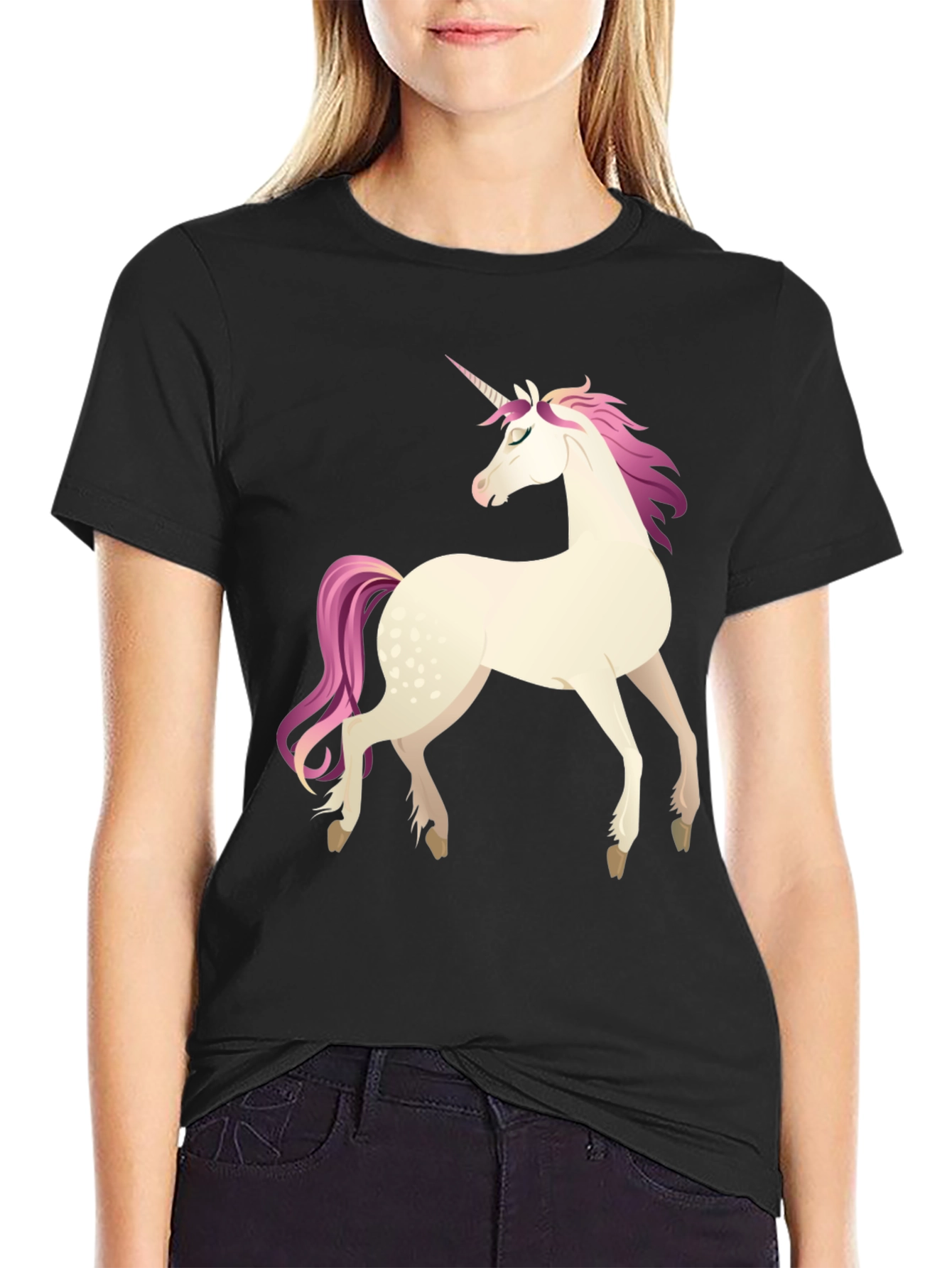 Black Unicorn Graphic Tee - Black Cotton Blend Shirt view 2