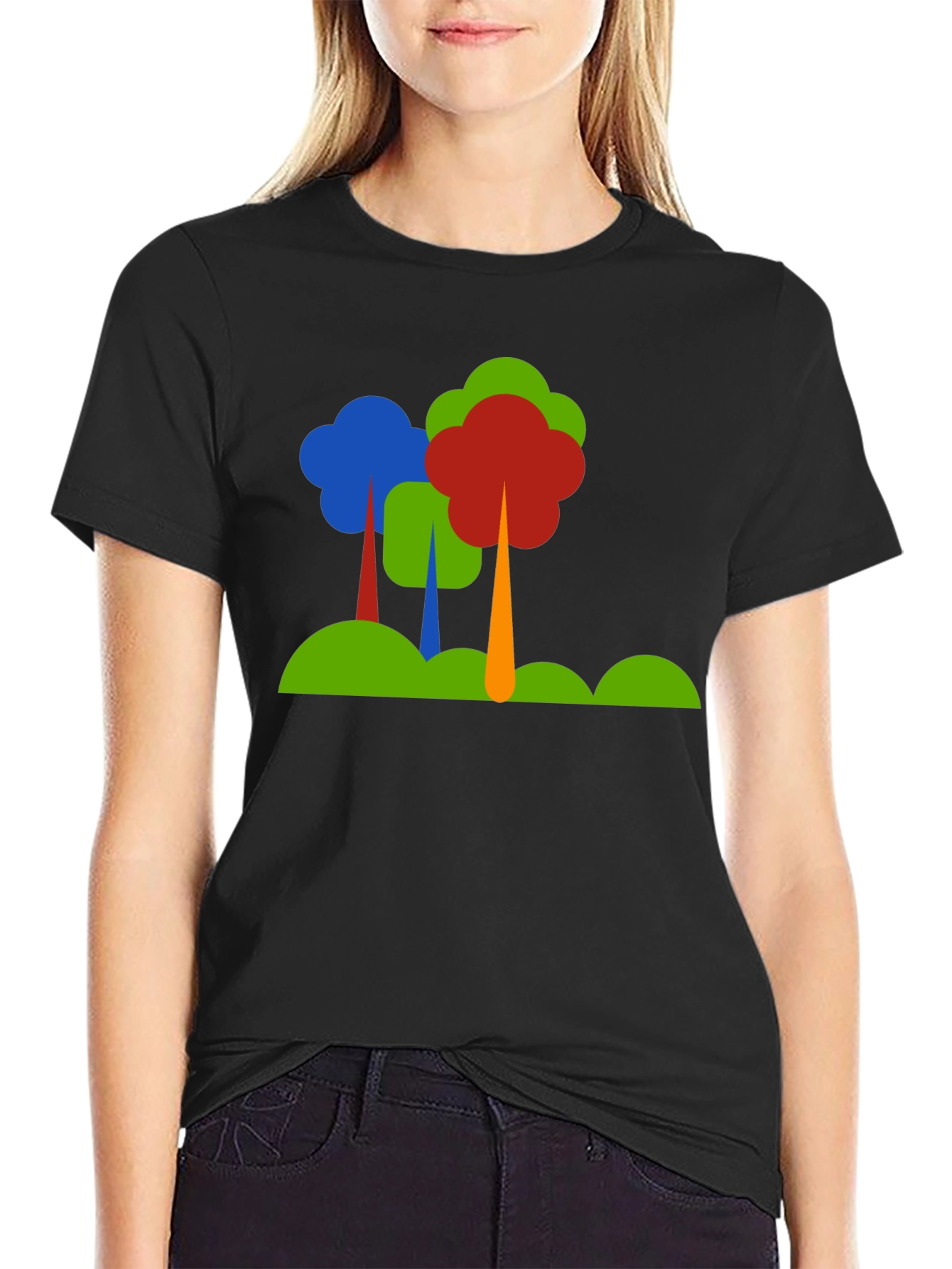 Black Abstract Tree Graphic Black T-Shirt view 2